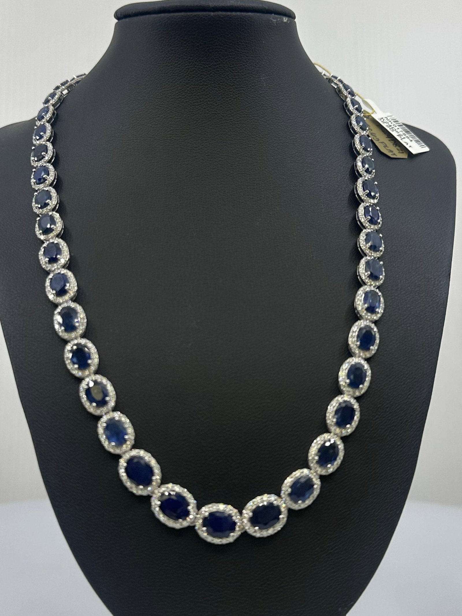 Luxury Platinum Blue Sapphire & Diamond Tennis Necklace ? 34.49 TCW Natural Sapphires, 7.41 TCW (1 of 6)