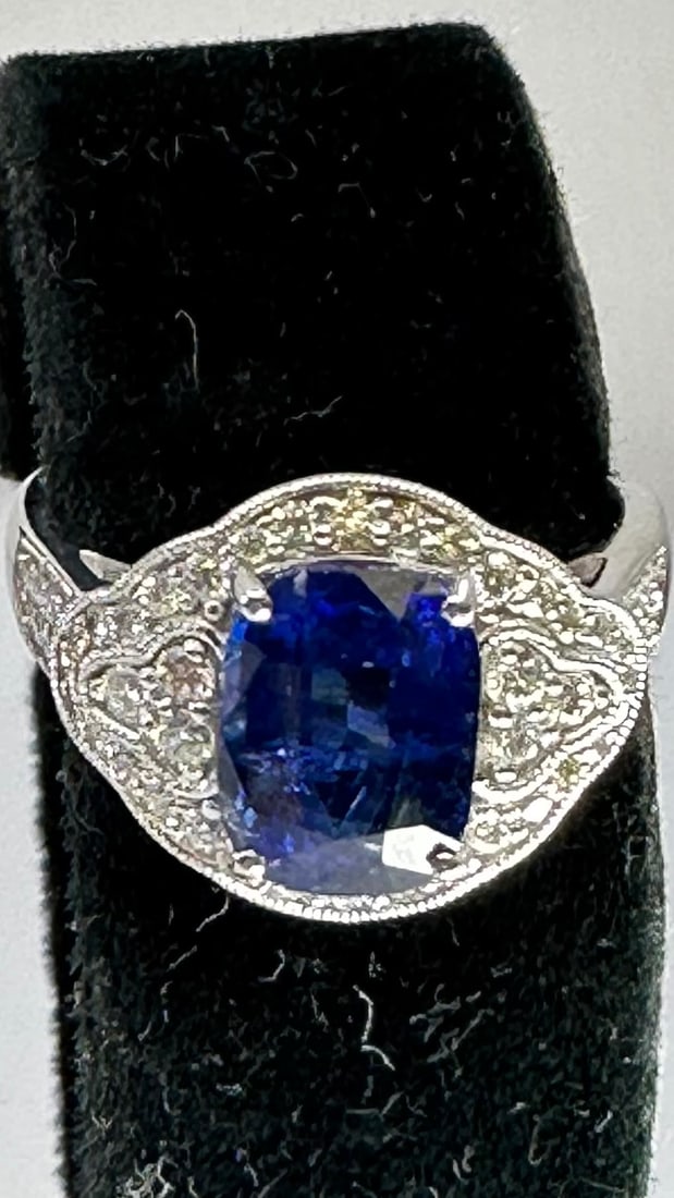 GIA Certified 3.41 Ct Natural Blue Sapphire & Diamond Platinum Ring (1 of 3)