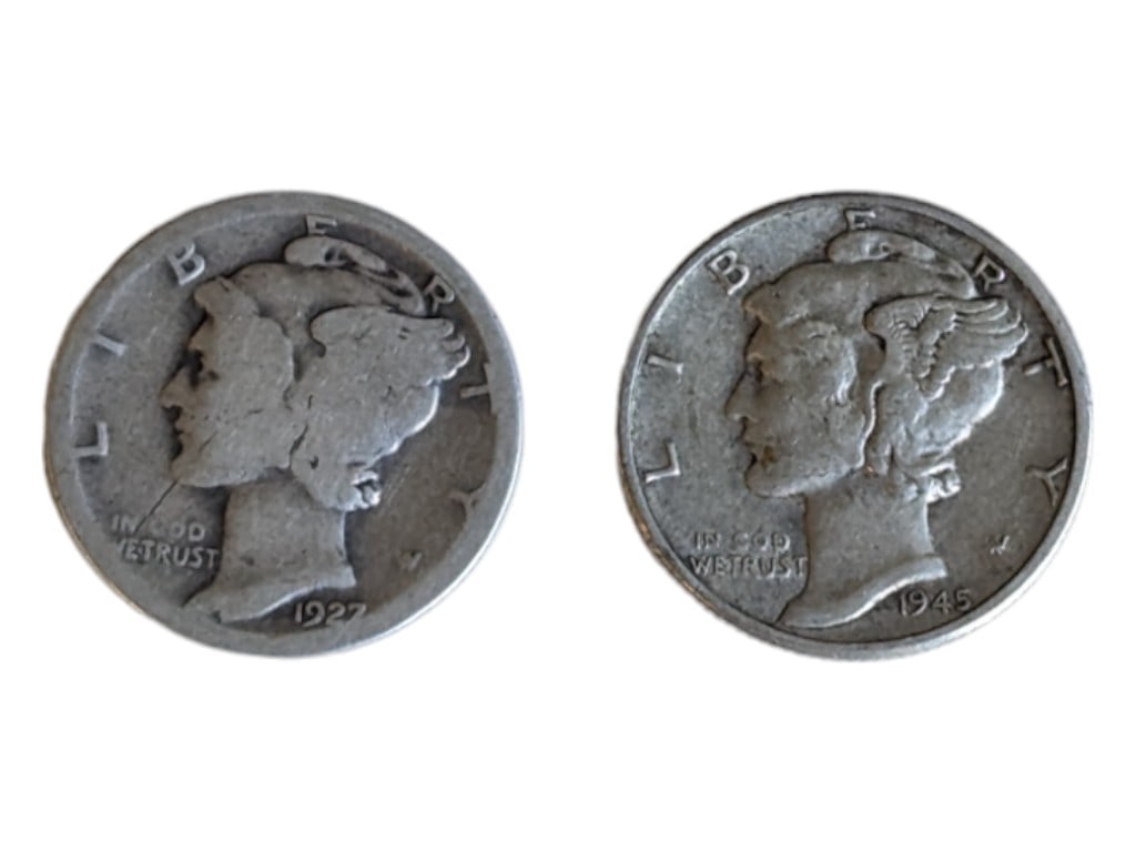 Lot of 2 Mercury Dimes - 1927 & 1945 (1 of 2)