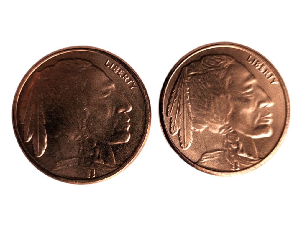 Lot of 2 - 1 AVDP Ounce (each) .999 Fine Copper Buffalo Rounds (1 of 2)