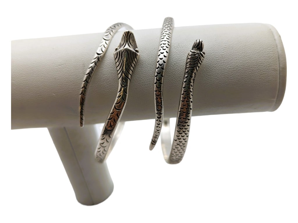 Lot of 2 Sterling Silver Snake Bracelets (1 of 6)