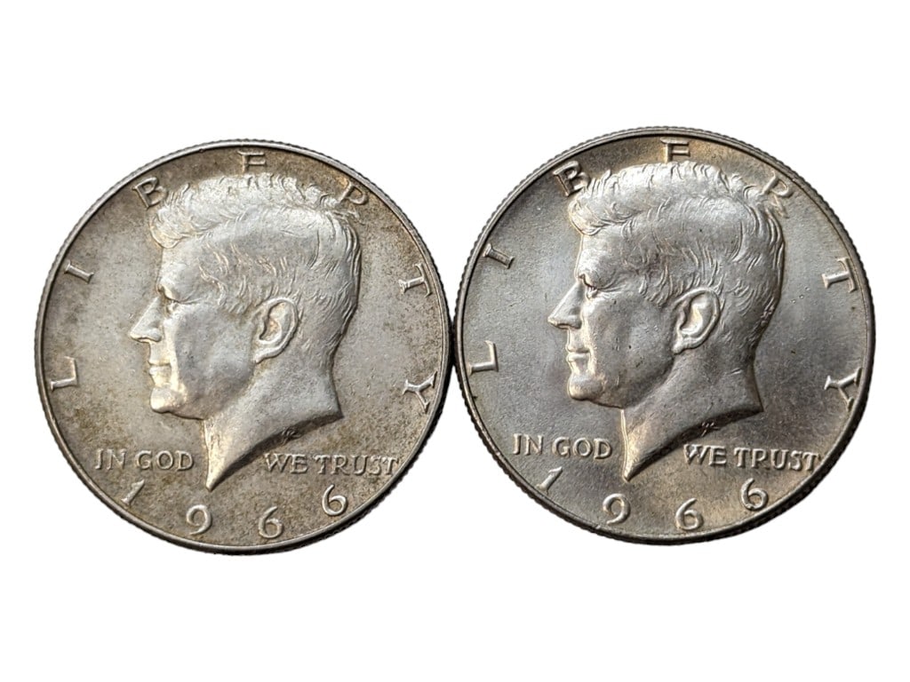 Lot of 2 - 1966 Kennedy Half Dollars 40% Silver (1 of 2)
