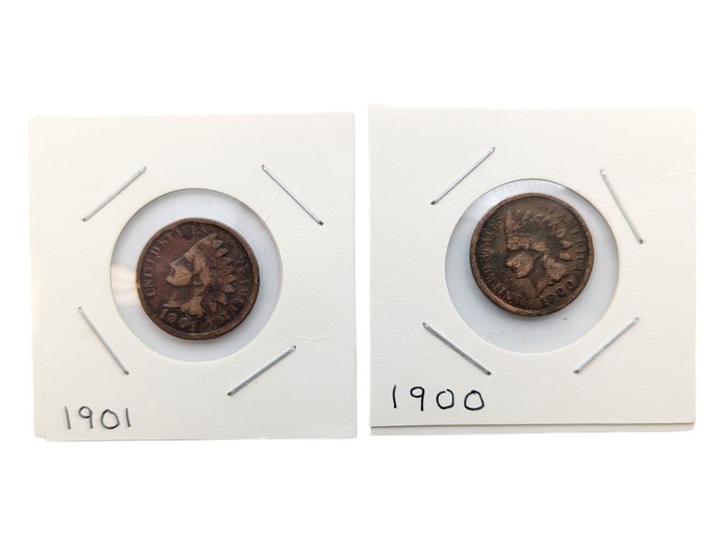 Lot of 2 Indian Head Cents Pennies - 1900 & 1901 (1 of 2)