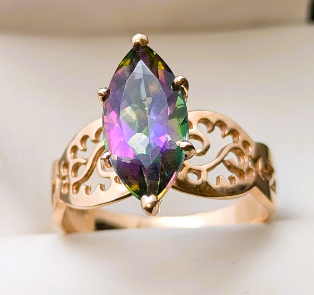 FEATURE 14K Gold Mystic Topaz Ladies Ring Stamped Clyde Duneier (CID) sz 8.5 (1 of 5)