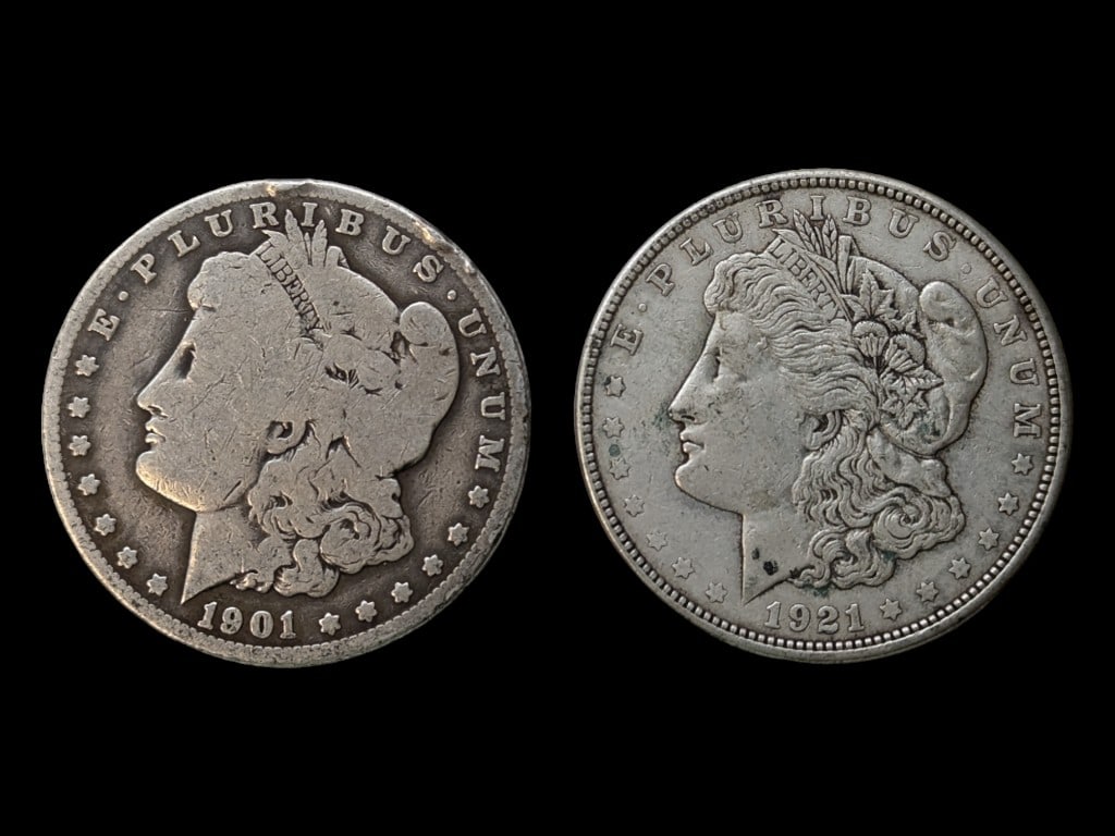 Lot of 2 Morgan Silver Dollars - 1901-O & 1921-D (1 of 2)