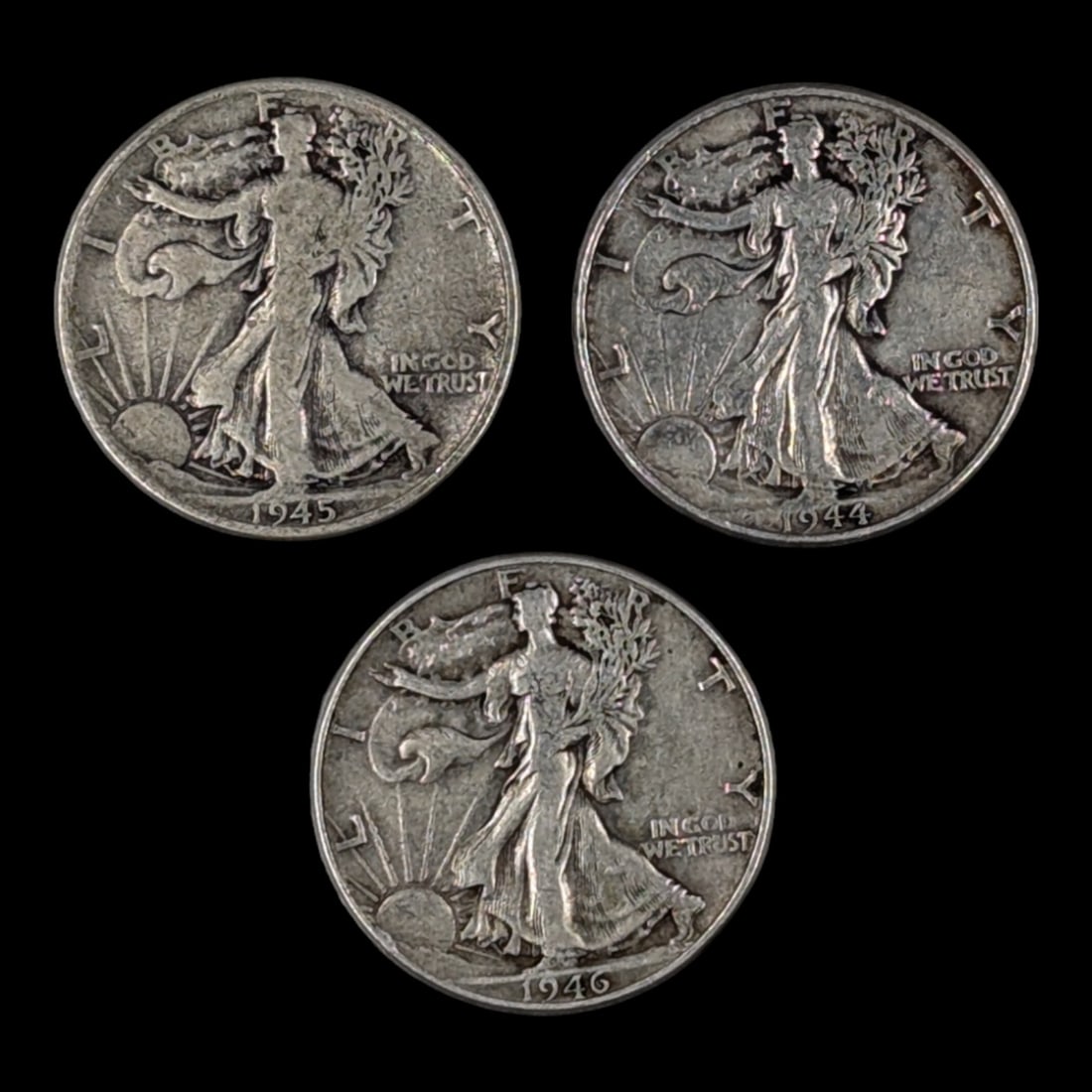 Lot of 3 Walking Liberty Half Dollars - 1944, 1945, 1946 (1 of 2)