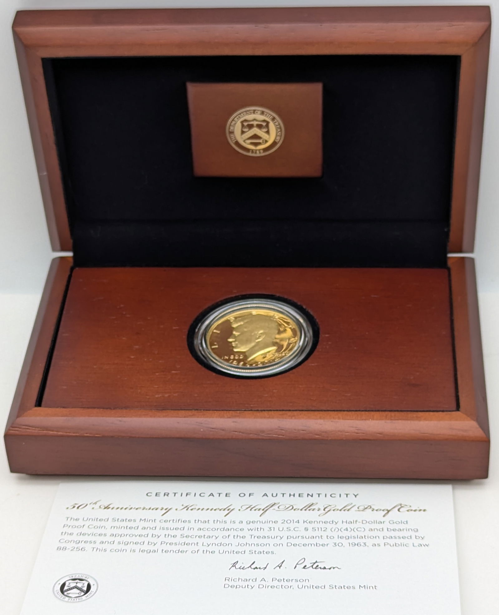FEATURE 2014-W 50th Anniversary Kennedy Half Dollar .75 oz Gold Proof Coin with COA (1 of 5)