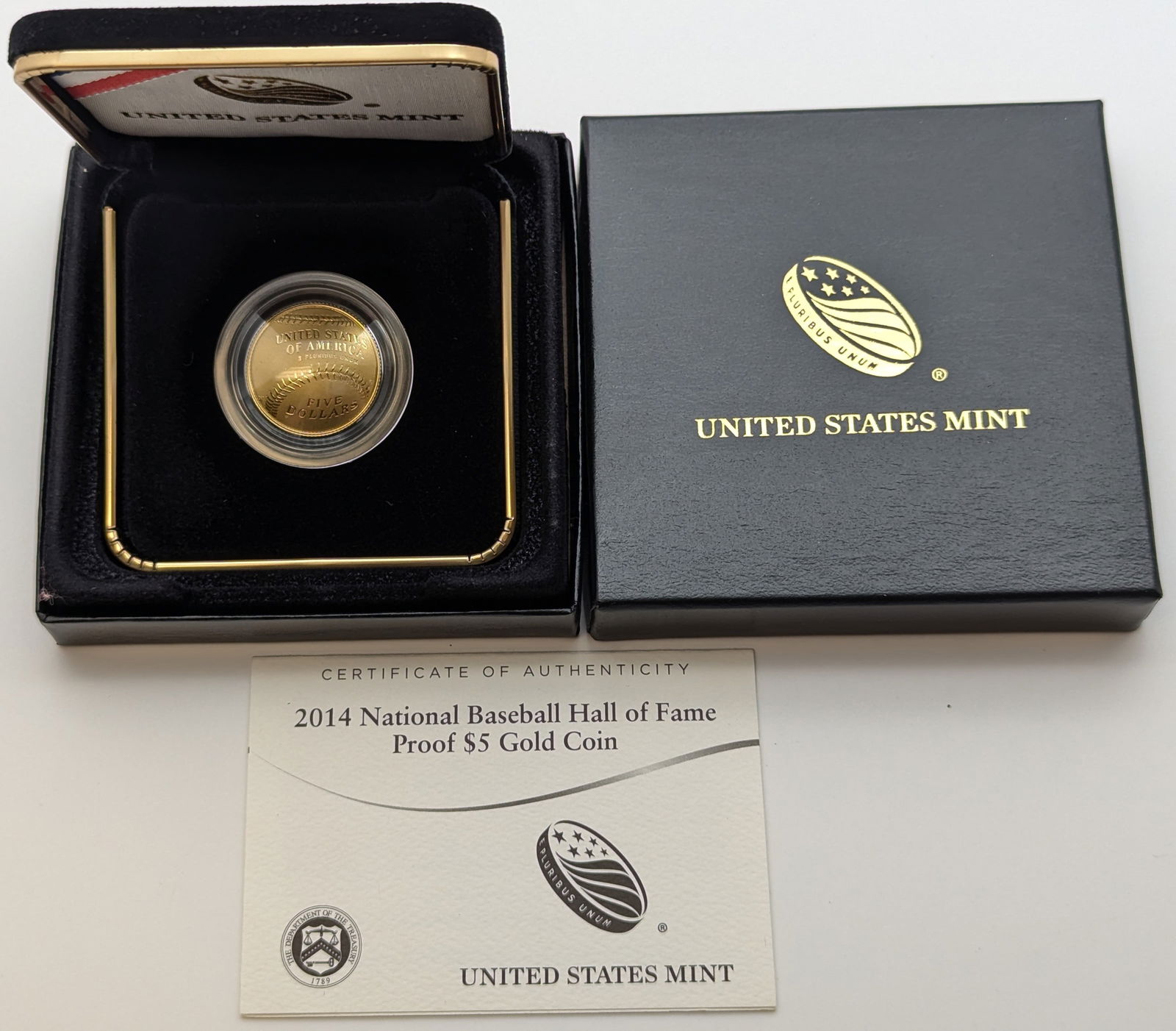 2014 National Baseball Hall of Fame Proof $5 Gold Coin with COA (1 of 3)
