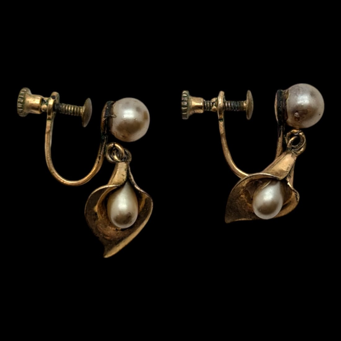 12K Gold Filled Pearl Tulip Clip-on Earrings: Vintage Jewelry