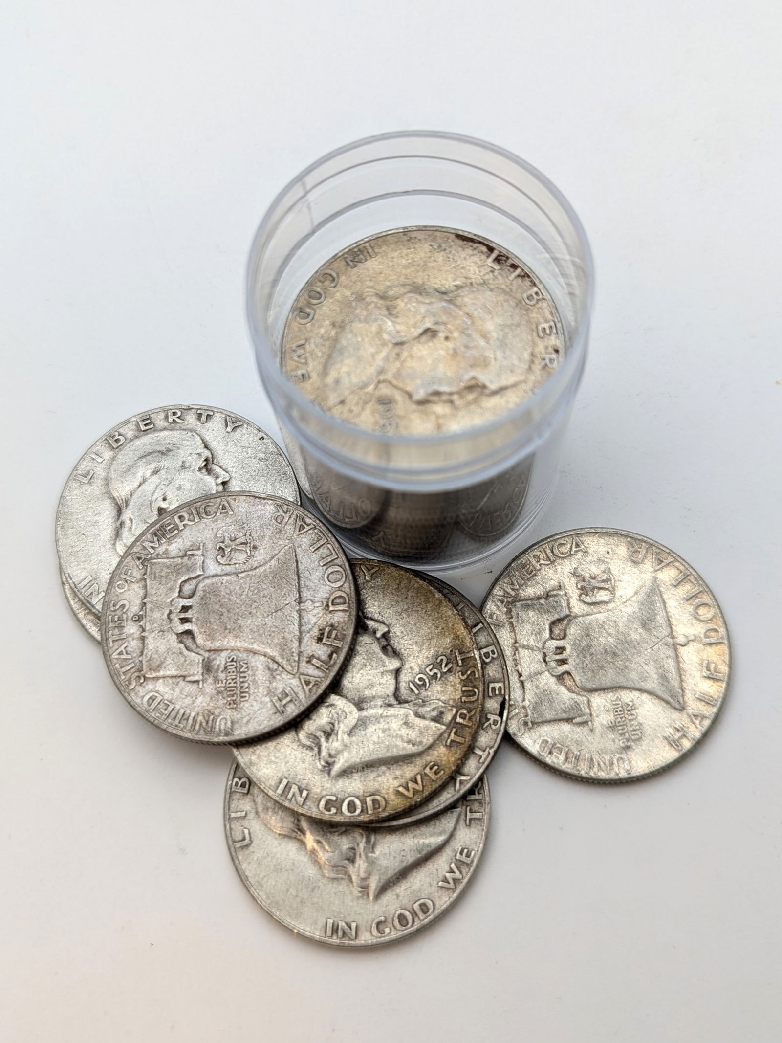 Tube of 20 Silver 1952 Franklin Half Dollars (1 of 3)