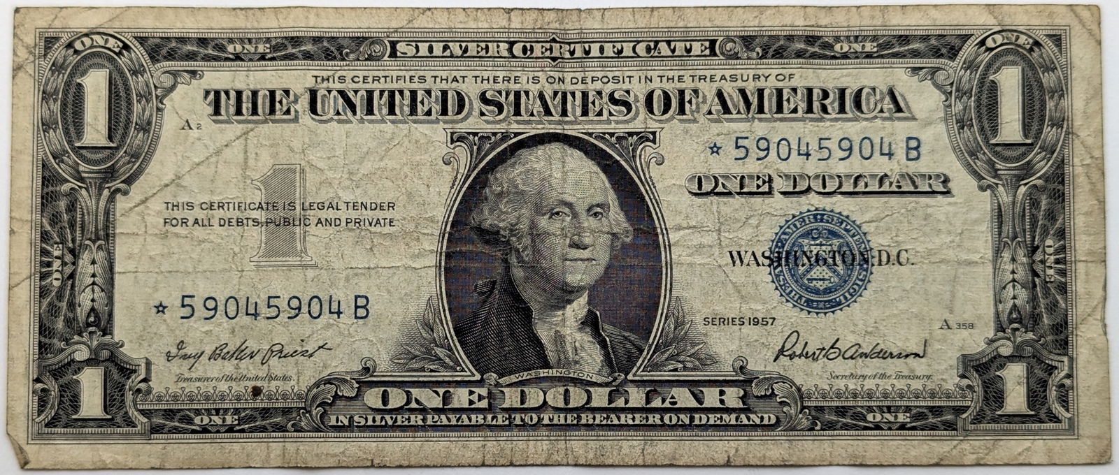 FEATURE 1957 $1 Star Note - Silver Certificate '5904' Repeated in Serial RARE (1 of 2)