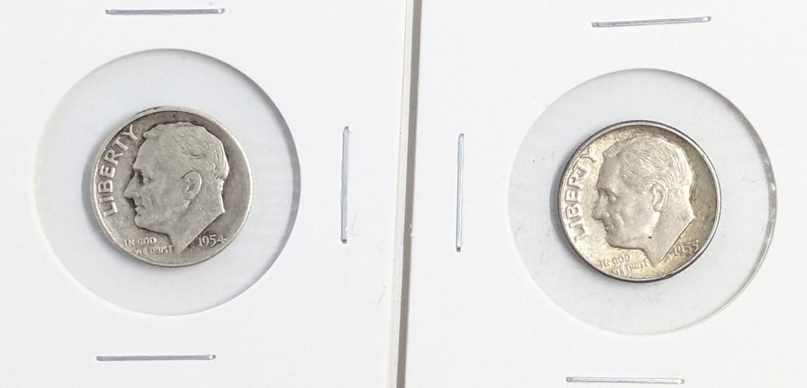 Lot of 2 Pre-65 Silver Roosevelt Dimes - 1954 & 1955 (1 of 2)