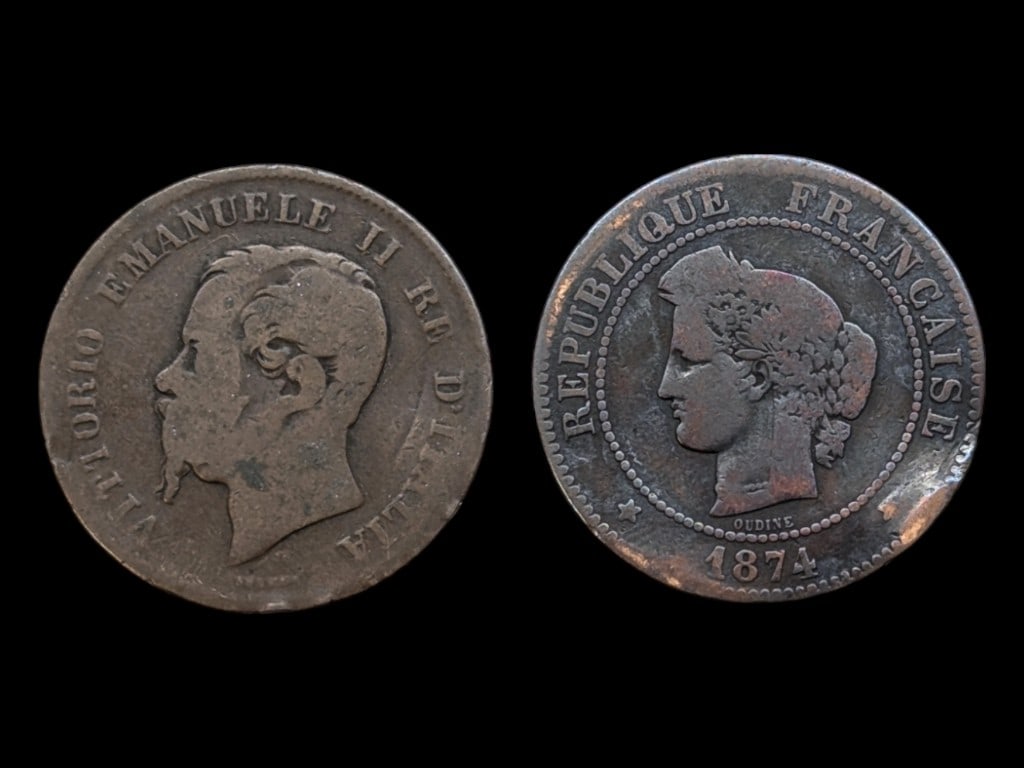 Lot of 2 Foreign Coins - 1861 Italy & 1874 France (1 of 2)