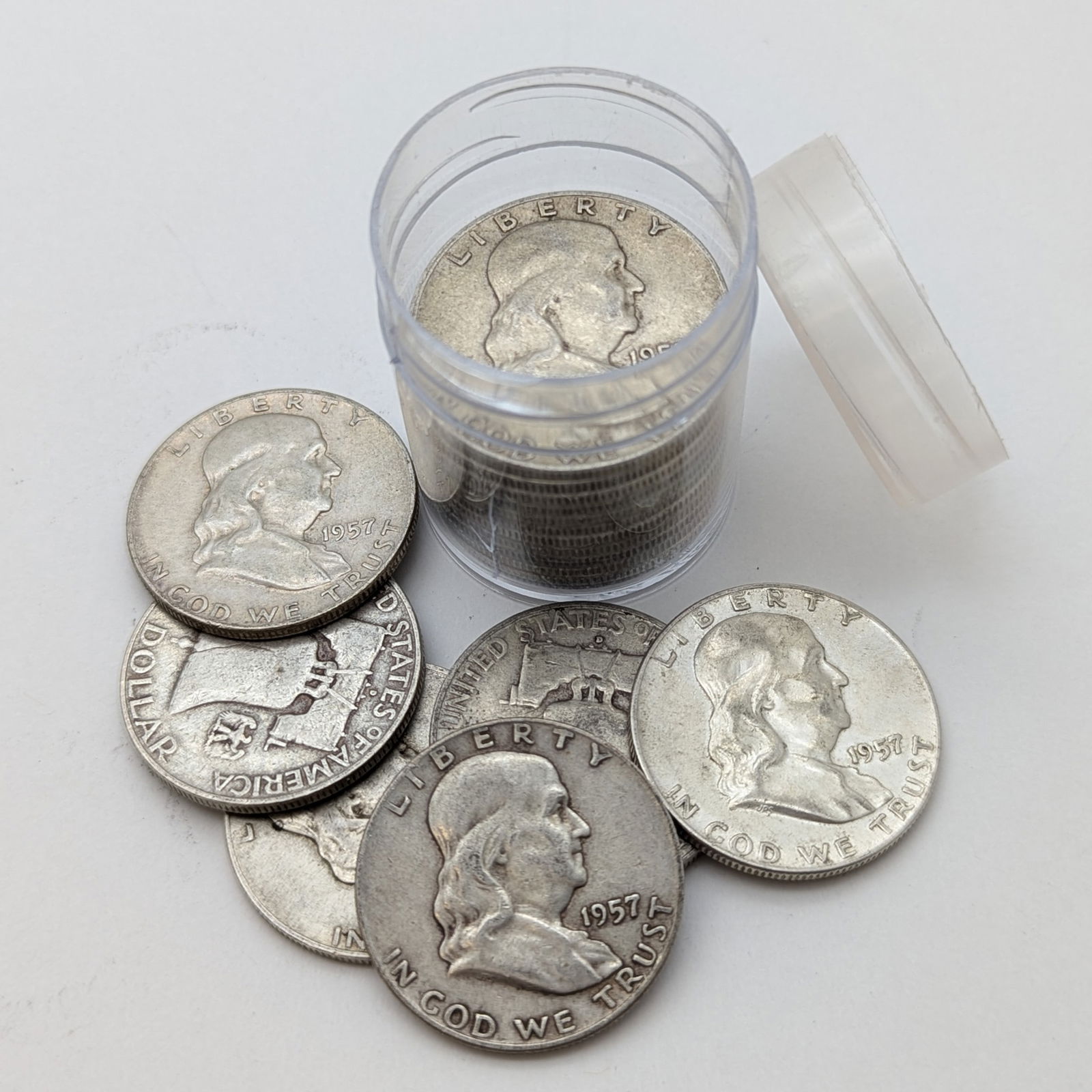 Tube of 20 Silver 1957-D Franklin Half Dollars (1 of 4)