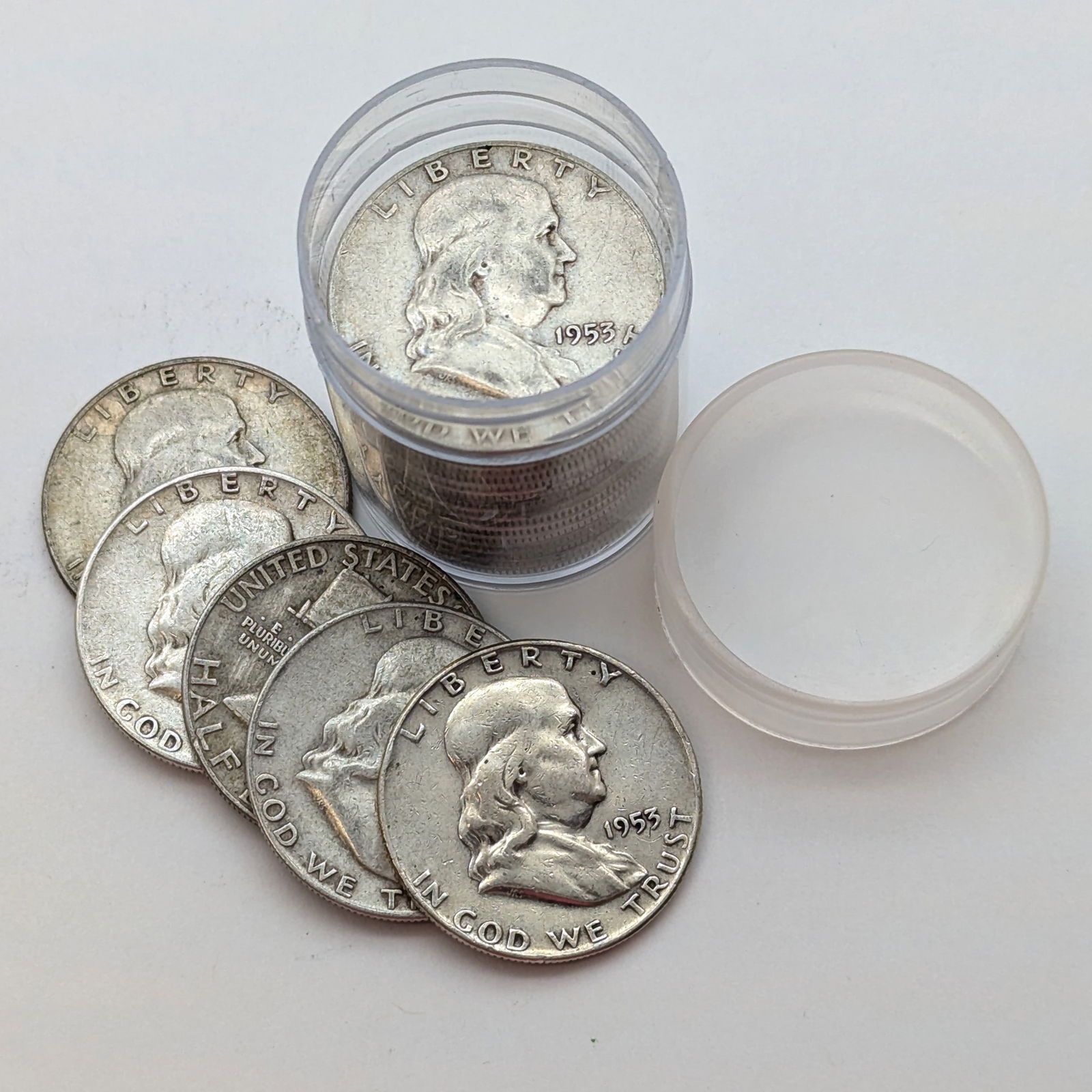 Tube of 20 Silver 1953-D Franklin Half Dollars (1 of 3)