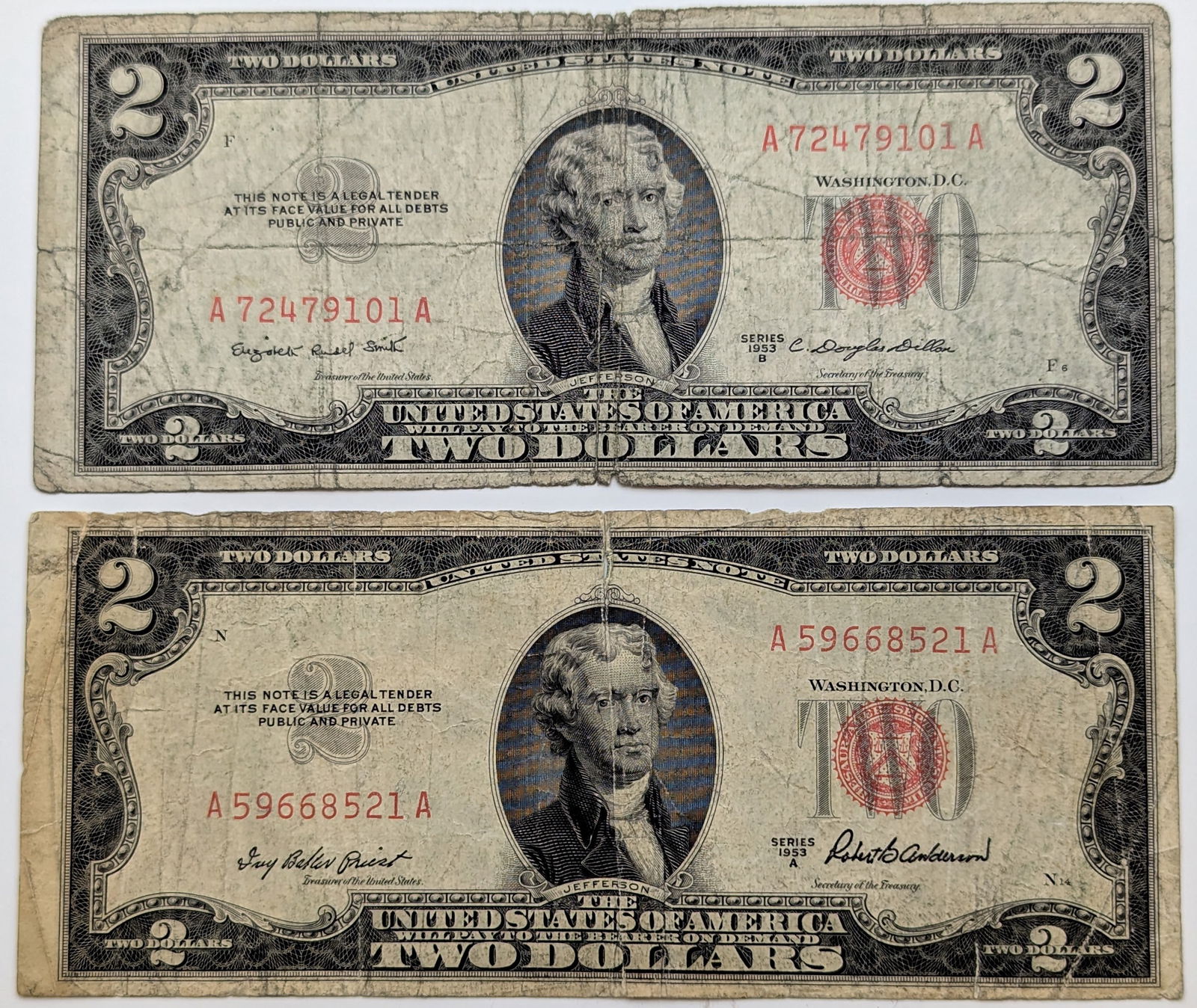 Lot of 2 1953-A/B $2 Note - Red Seal (1 of 2)