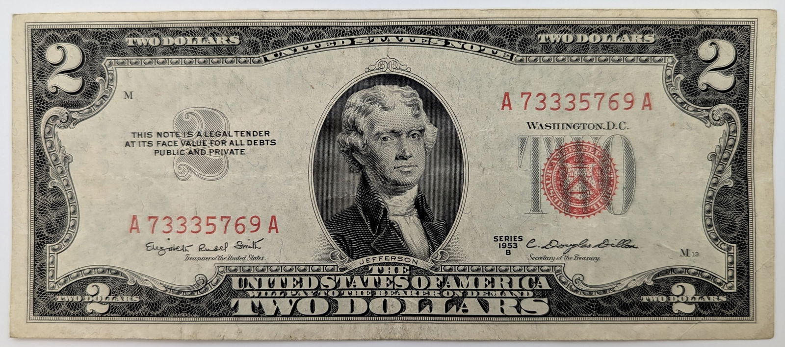 1953B $2 Note - Red Seal - "333" Repeater (1 of 2)