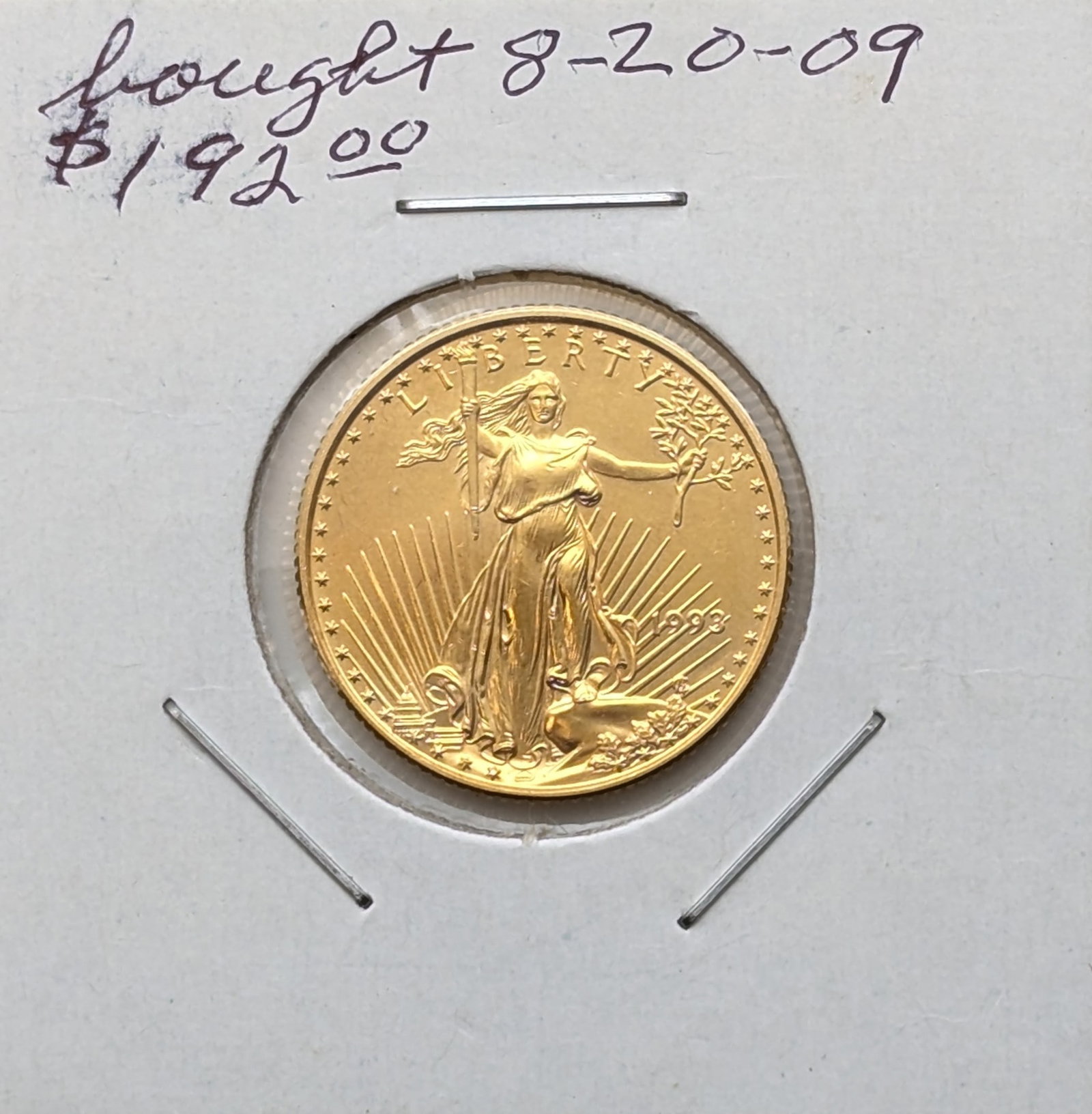 1993 Gold Eagle $10 Gold Coin: Face Value: $10 Fineness: 0.9167 Fine Gold AGW: 0.25 Ounce