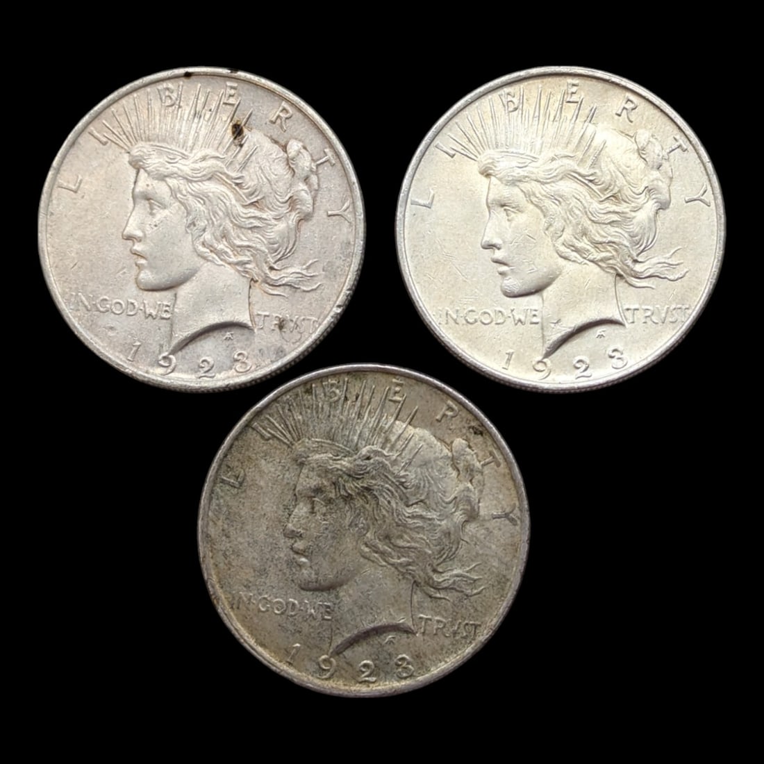 Lot of 3 - 1923 Silver Peace Dollars (1 of 2)