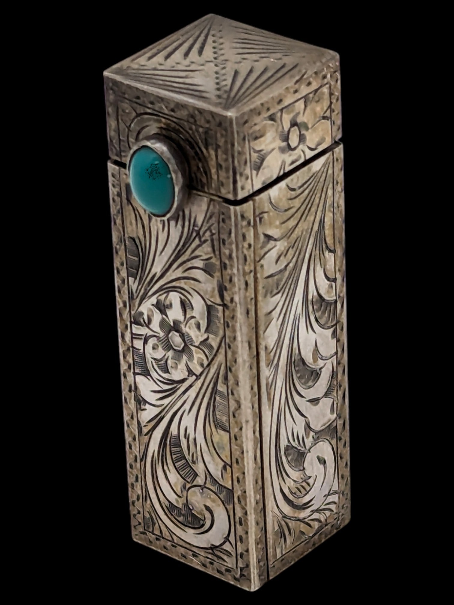 Italy - Sterling Silver Vintage Lipstick Case with Turquoise w/ Mirror (1 of 5)