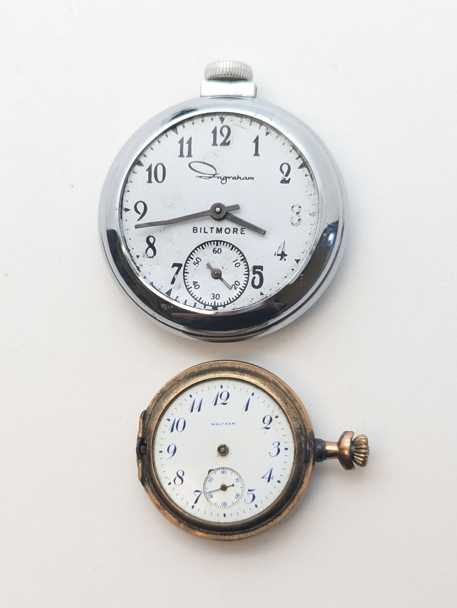 Lot of 2 Vintage Pocket Watches - Ingraham, Waltham - Parts / Repair (1 of 6)