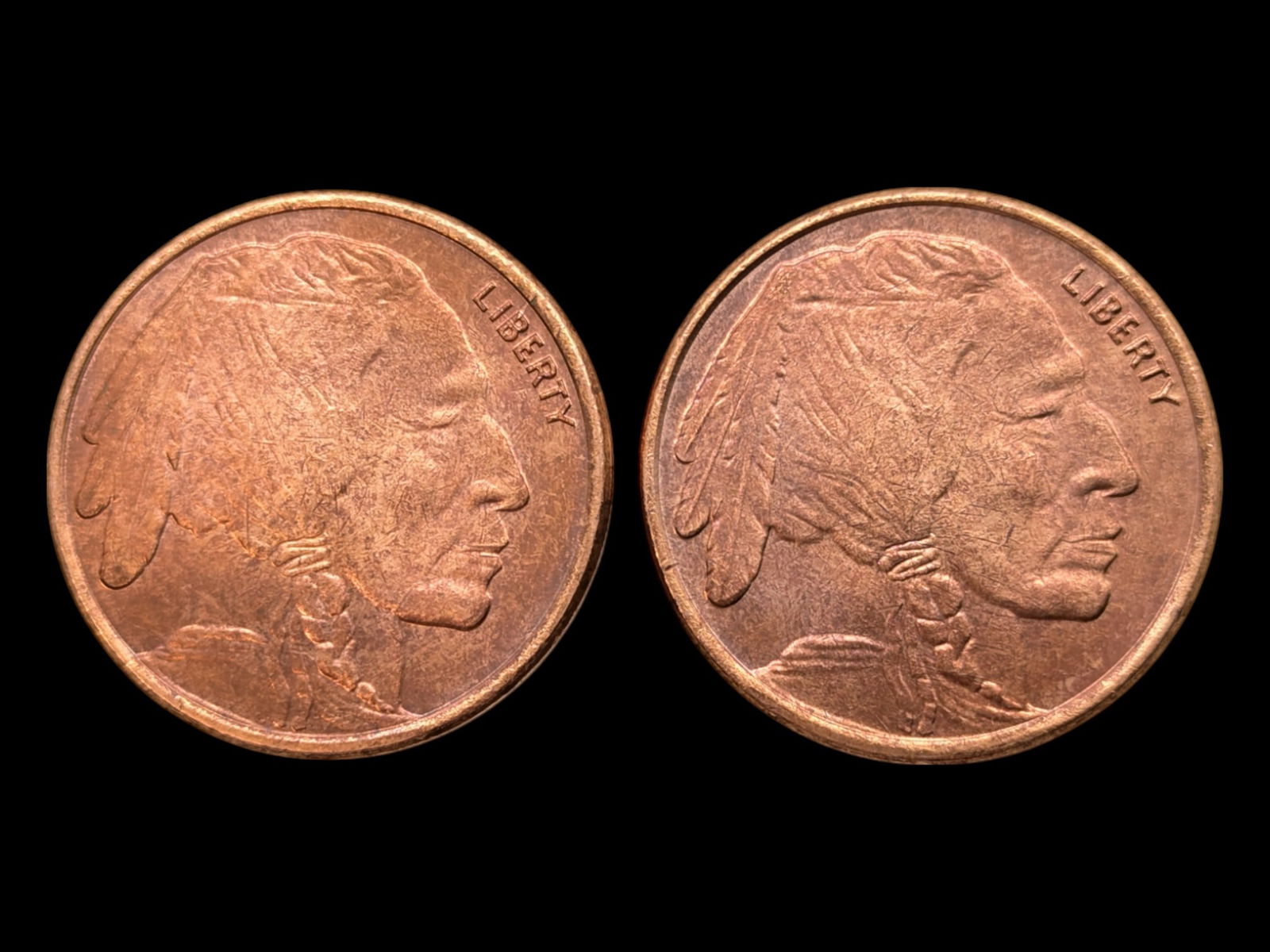 Lot of 2 - 1 Ounce (each) Fine .999 Copper Rounds - Buffalo (1 of 2)