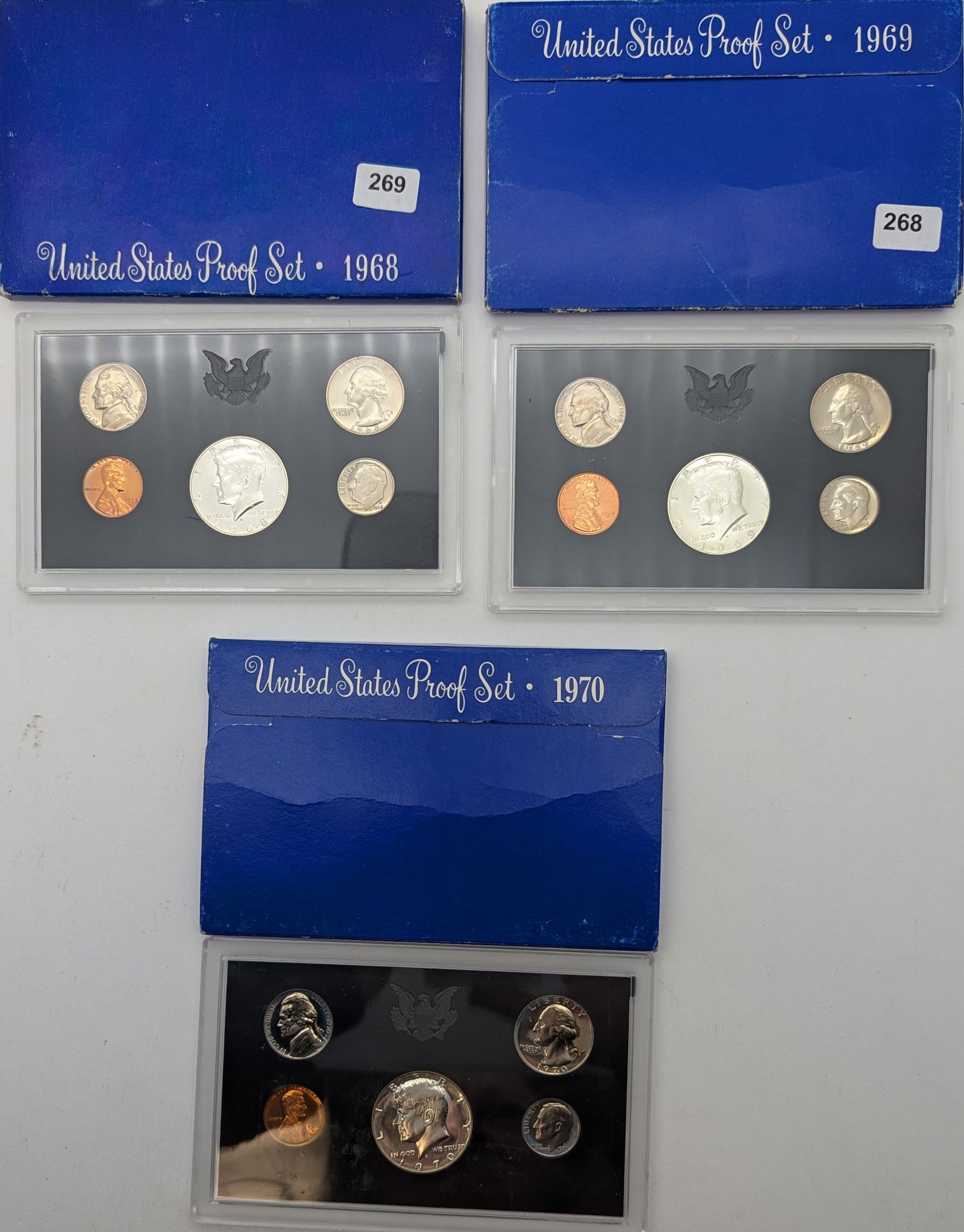 Lot of 3 Silver US Mint Proof Sets - 1968, 1969, 1970 (1 of 2)