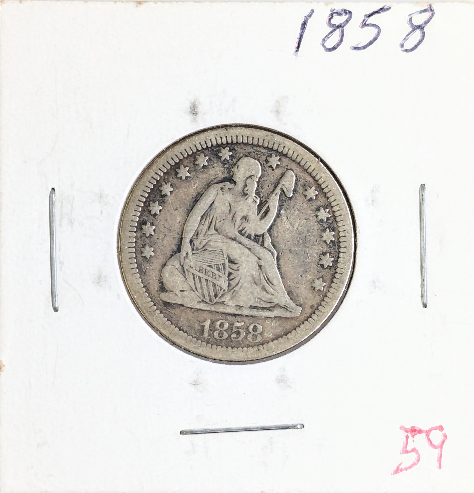 1858 Silver Liberty Seated Quarter: Silver