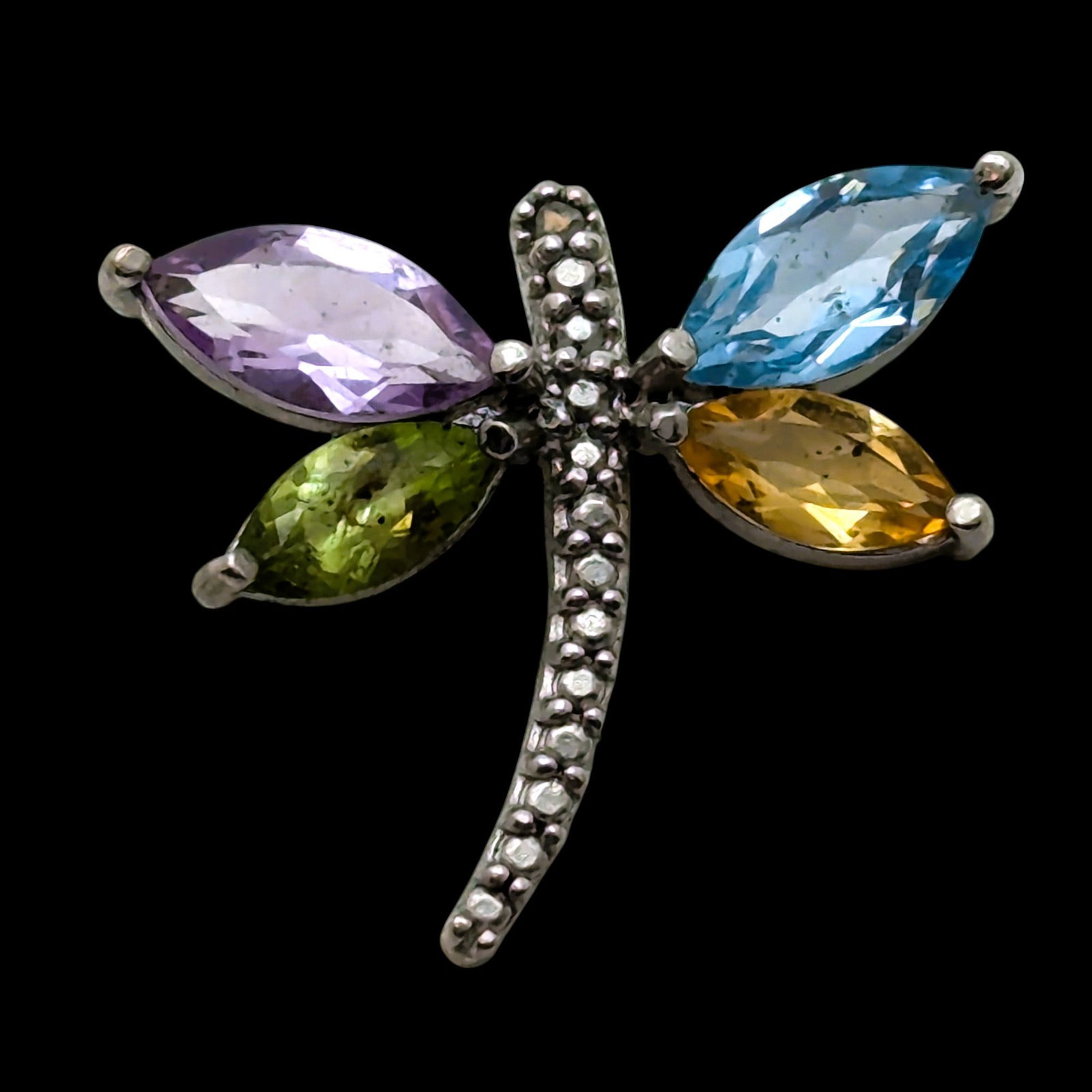 Sterling Silver Multi-Color Dragonfly Ladies Brooch: Size: 0.75in x 1in