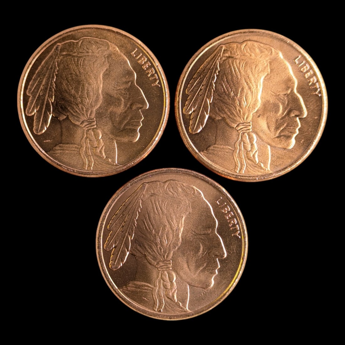 Lot of 3 - 1 Ounce Fine .999 Copper Rounds - Buffalo (1 of 2)