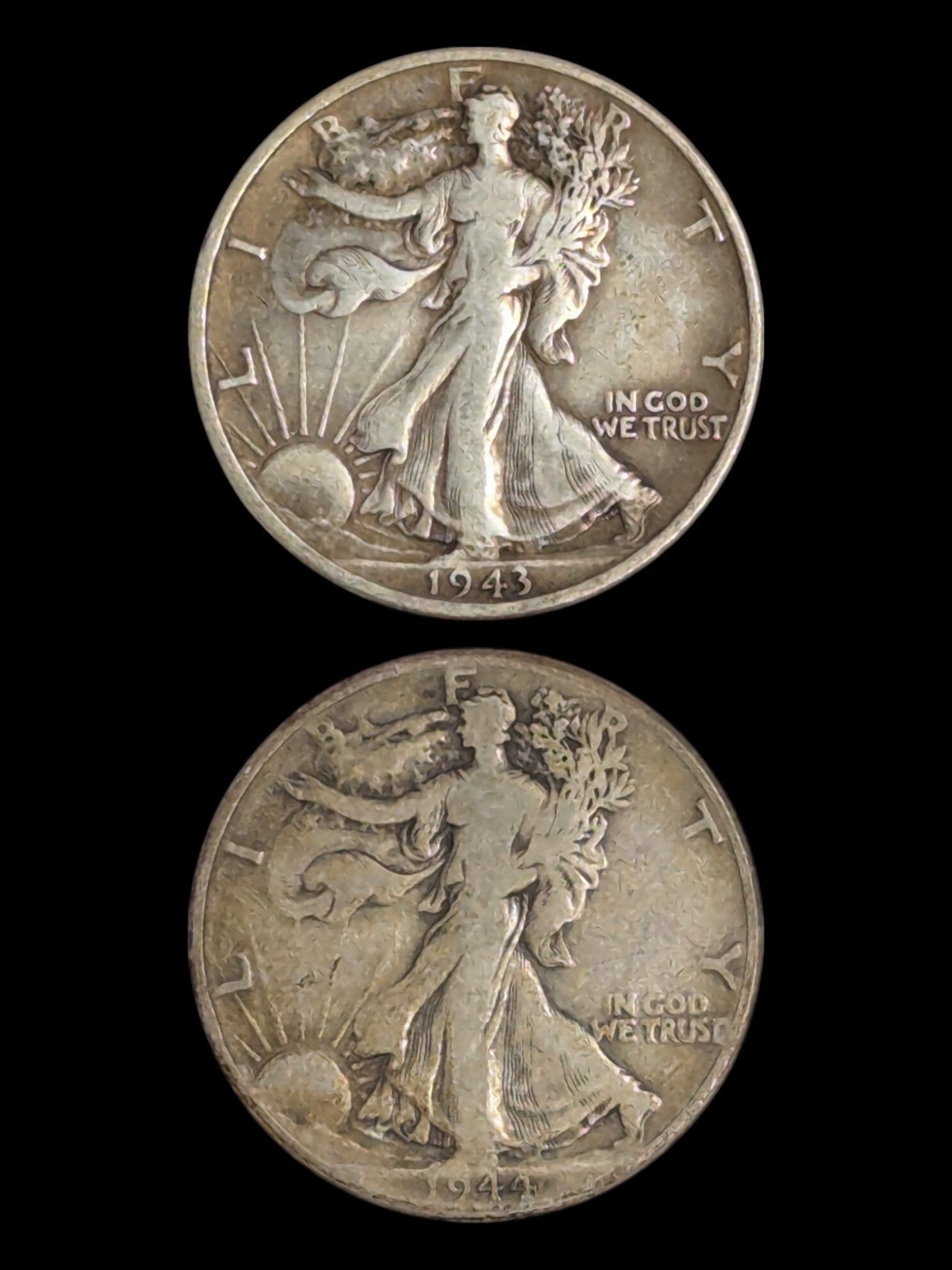 Lot of 2 Silver Walking Liberty Half Dollars - 1943, 1944 (1 of 2)