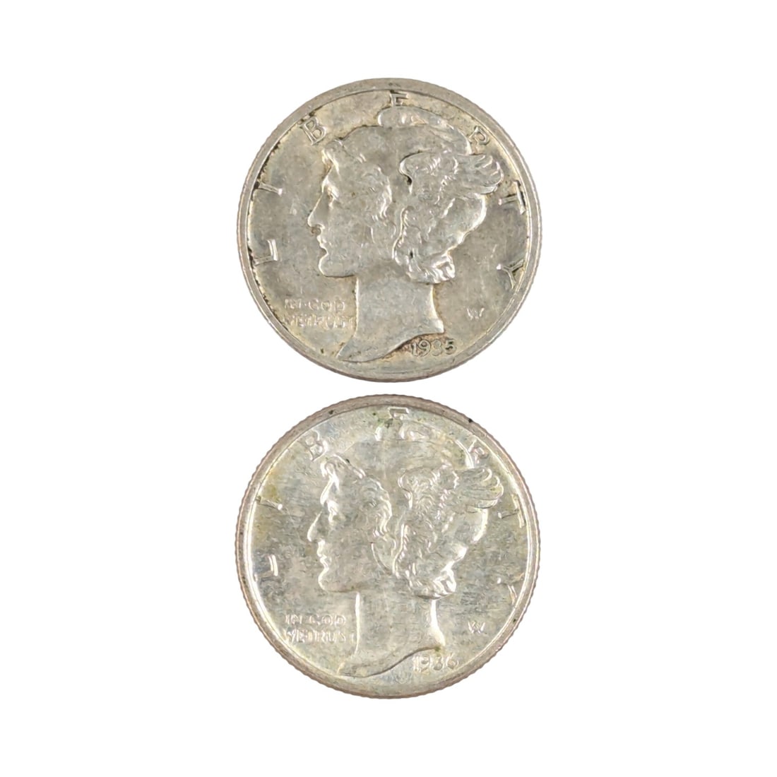 Lot of 2 Silver Mercury Dimes - 1935, 1936 (1 of 2)