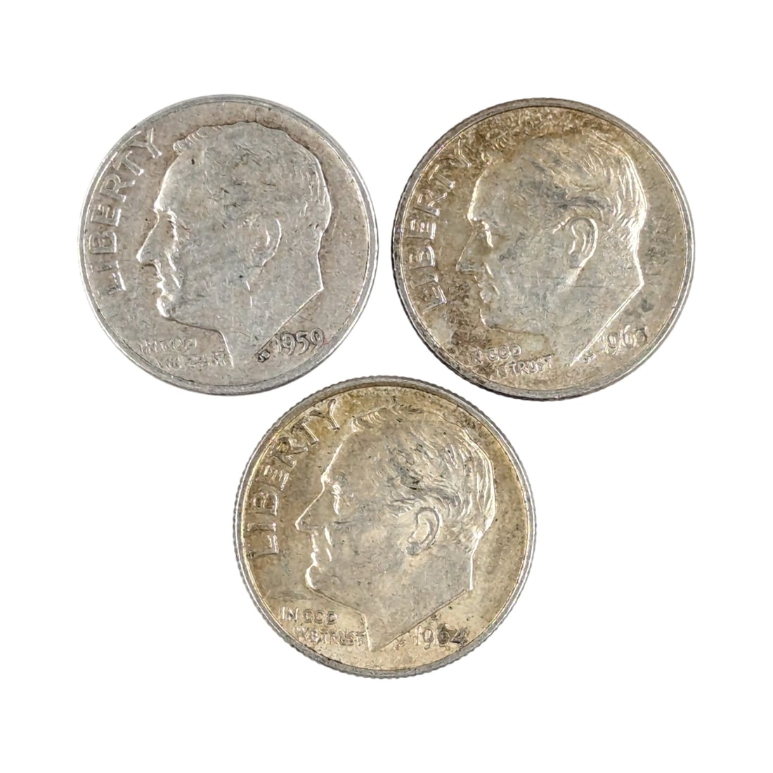 Lot of 3 Silver Roosevelt Dimes - 1959-D, 1963, 1964 (1 of 2)