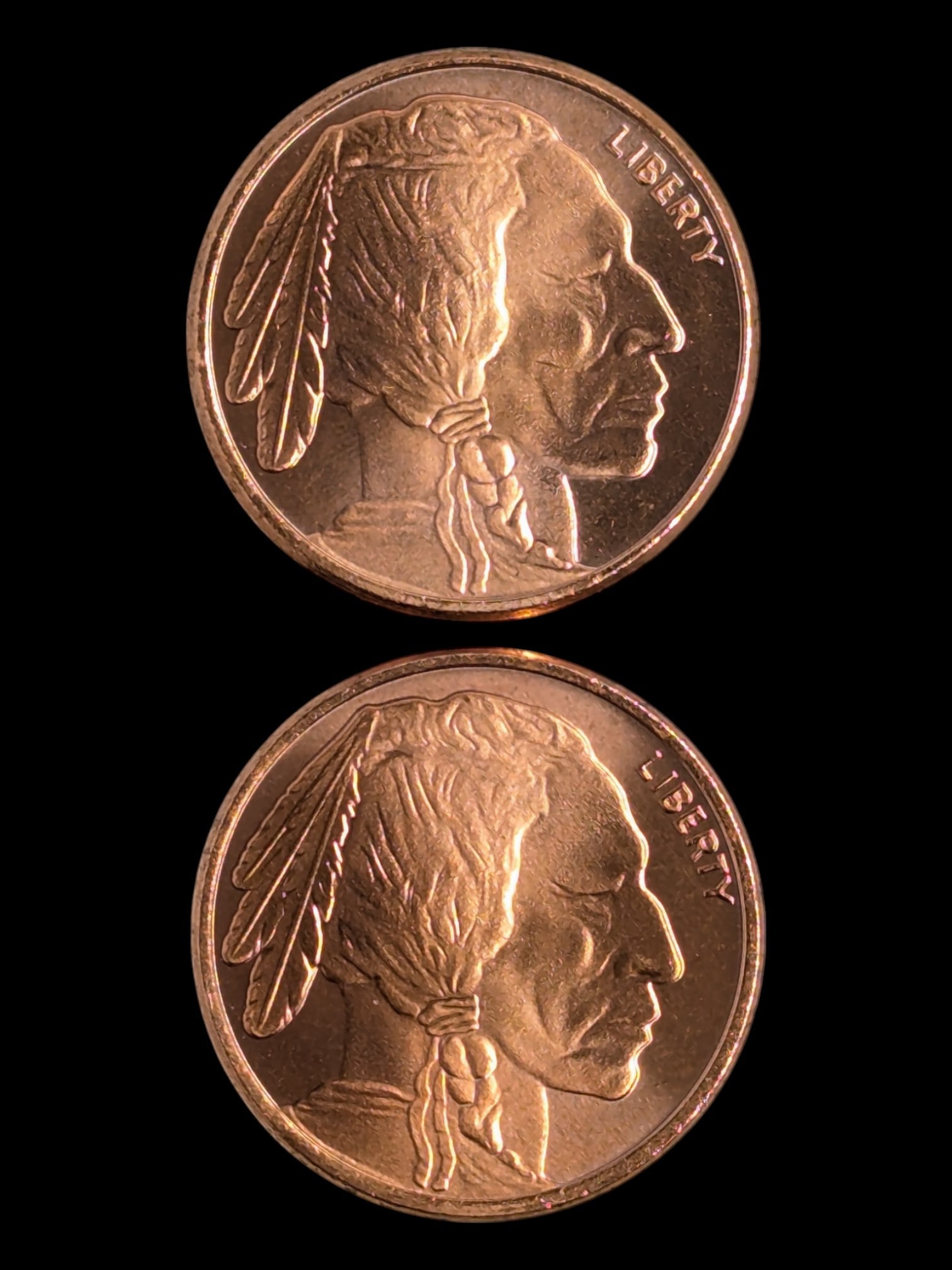 Lot of 2 - 1 Ounce (each) Fine .999 Copper Rounds - Buffalo (1 of 2)