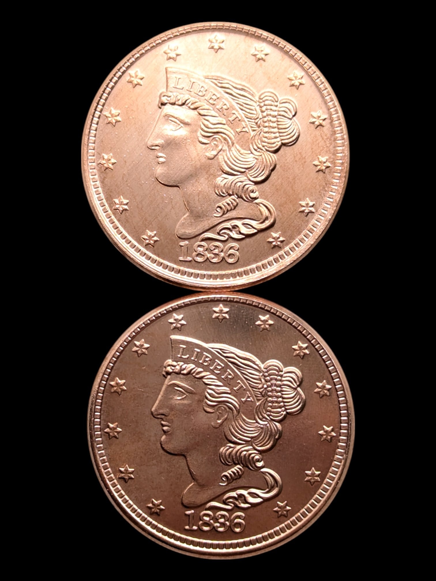 Lot of 1 - 1 Ounce (each) Fine .999 Copper Rounds - Capped Bust design: Copper