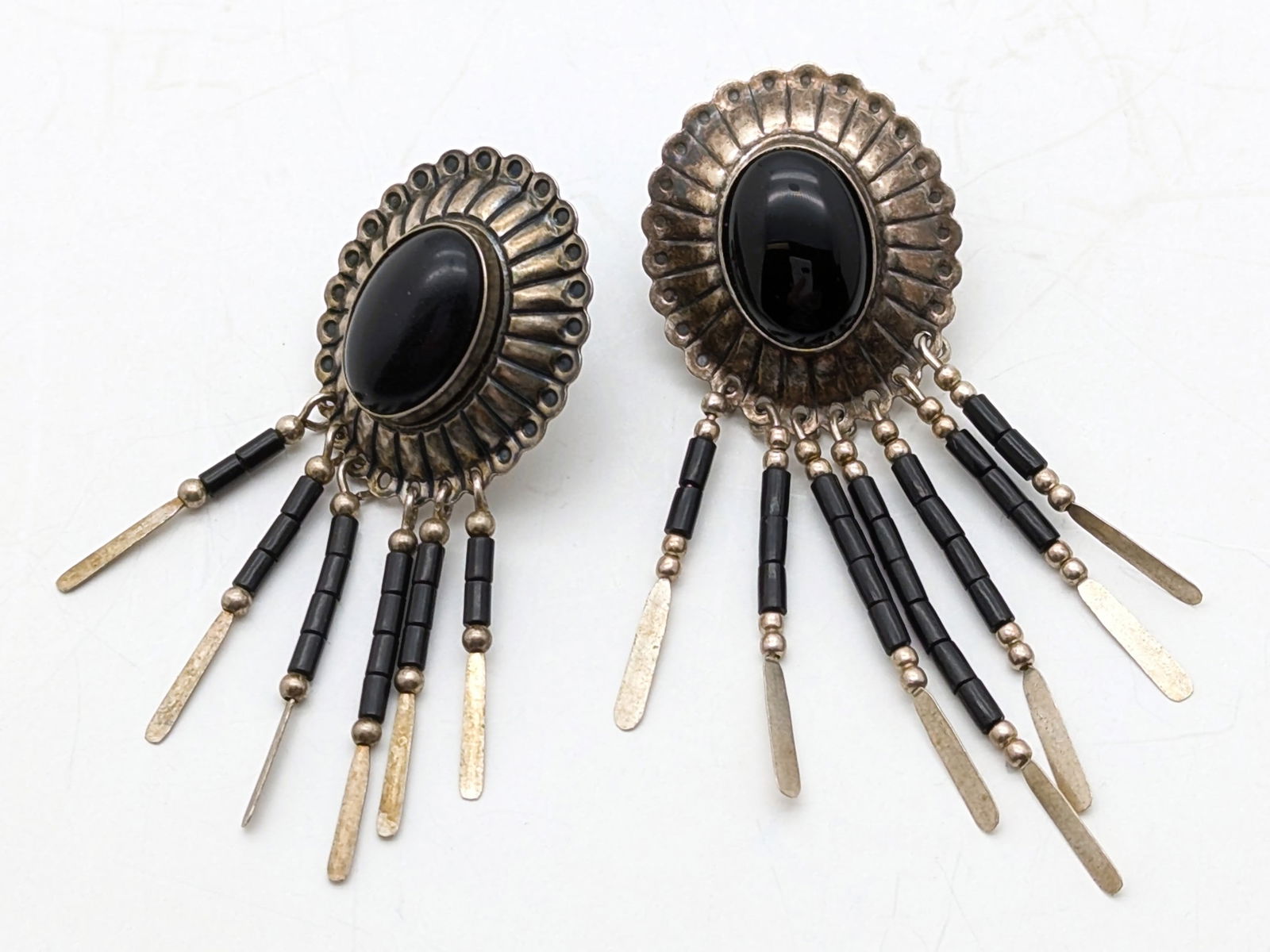 Sterling Silver & Black Artisan Dangle Earrings (1 of 4)