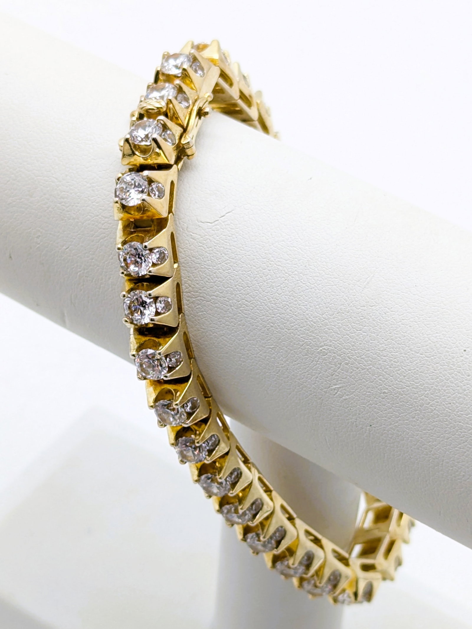 Sterling Silver Gold tone White Ladies Tennis Bracelet: Length: 7-8in