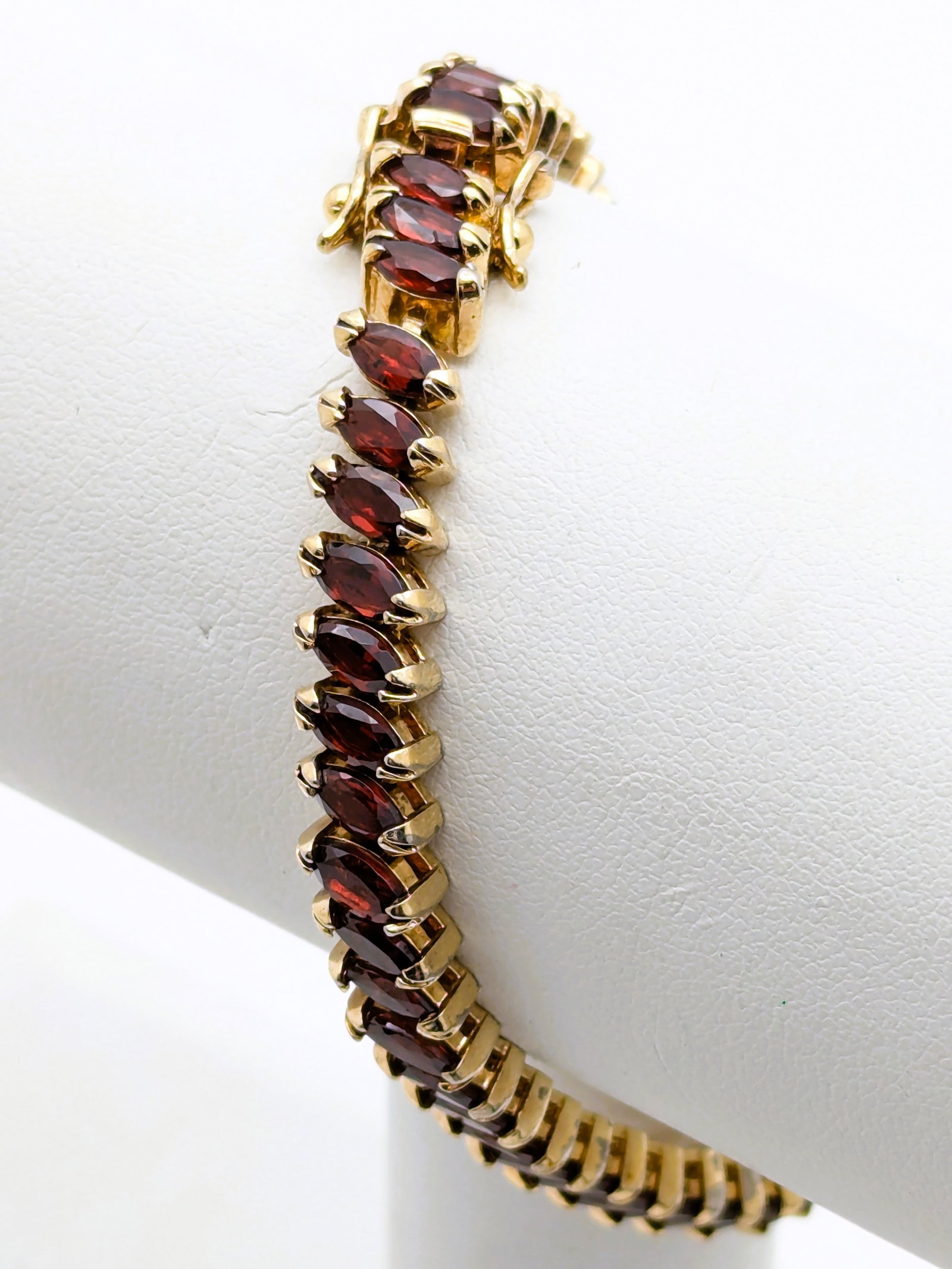 Sterling Silver Gold tone Red Ladies Tennis Bracelet: Length: 7-8in