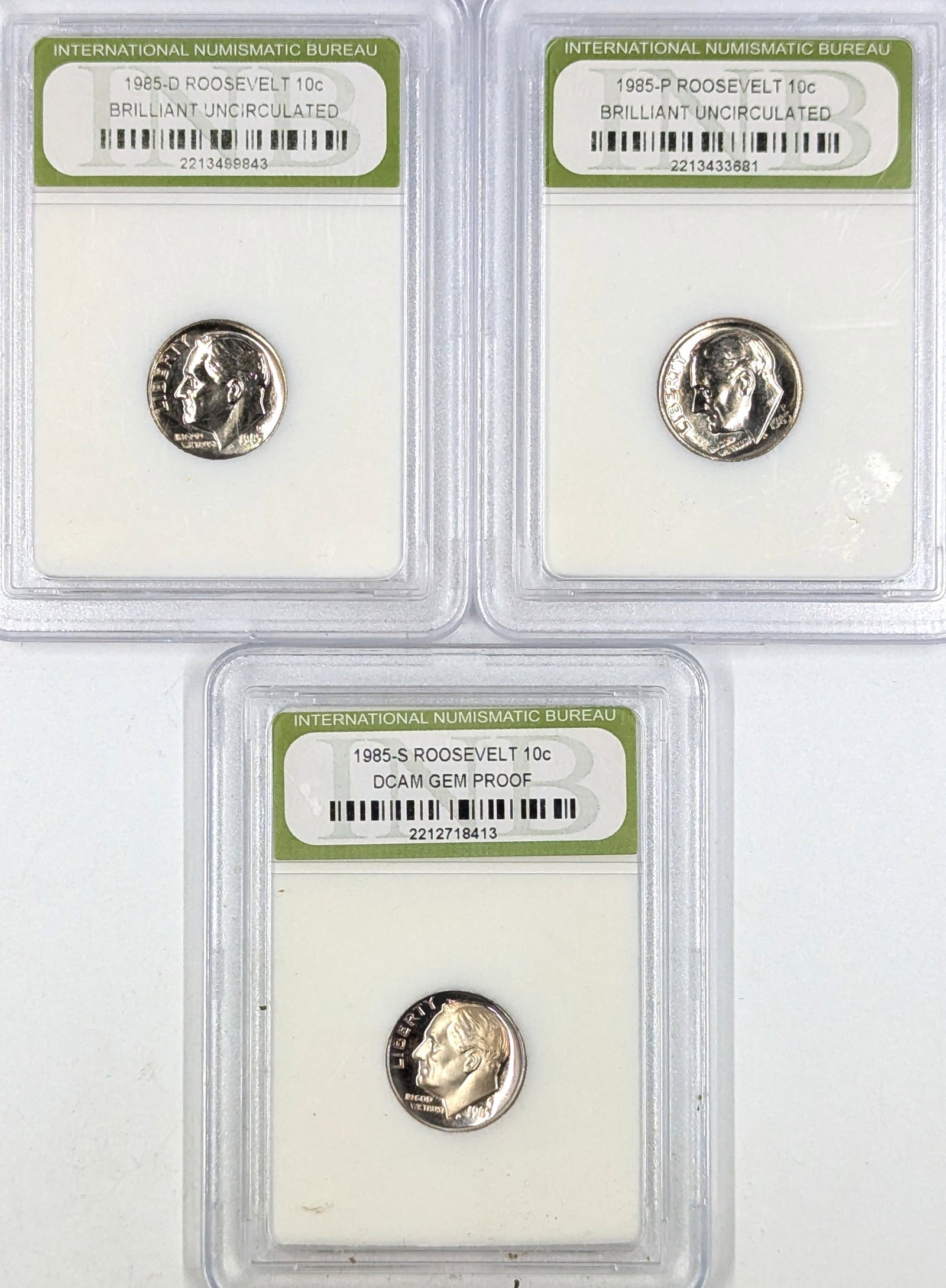 Lot of 3 - 1985 Roosevelt Dimes - All Mints P/D/S - 1 Proof & 2 BU: Coin