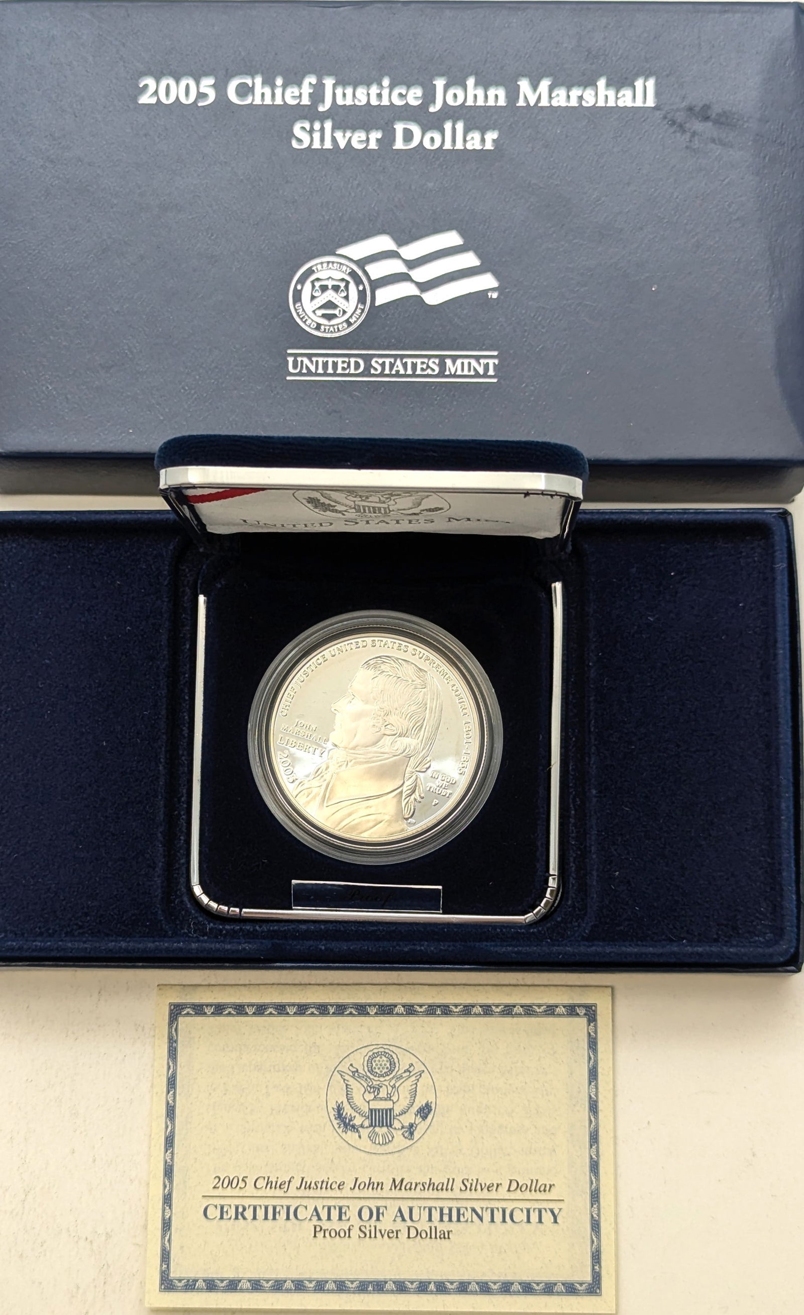2005 US Mint Chief Justice John Marshall Proof Silver Dollar w/ COA: Silver