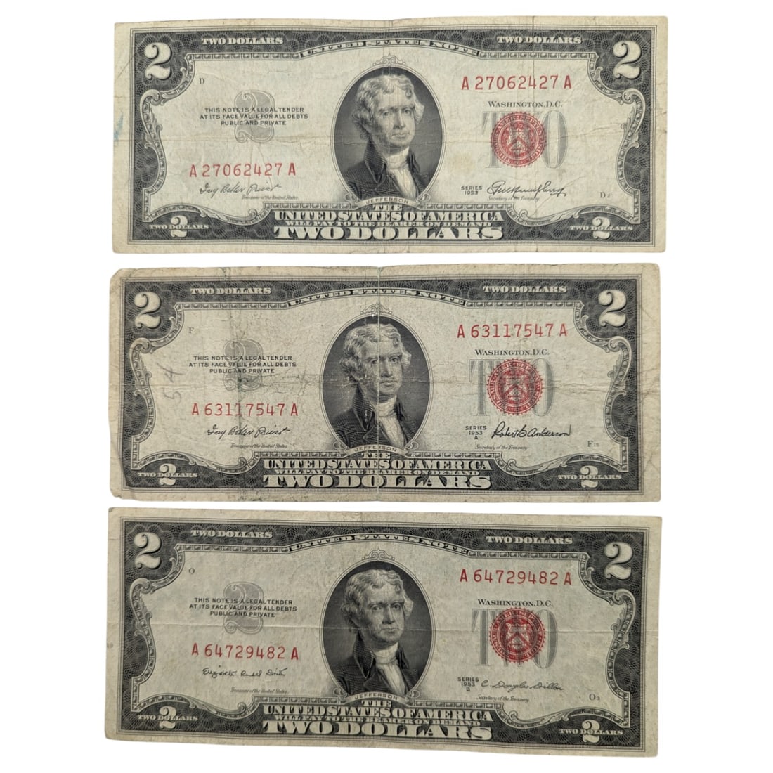 Lot of 3 - 1953 A/B $2 Notes - Red Seals (1 of 2)