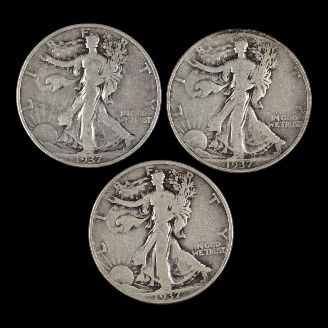 Lot of 3 Silver 1937 P/D/S Walking Liberty Half Dollars - All Mints! (1 of 2)