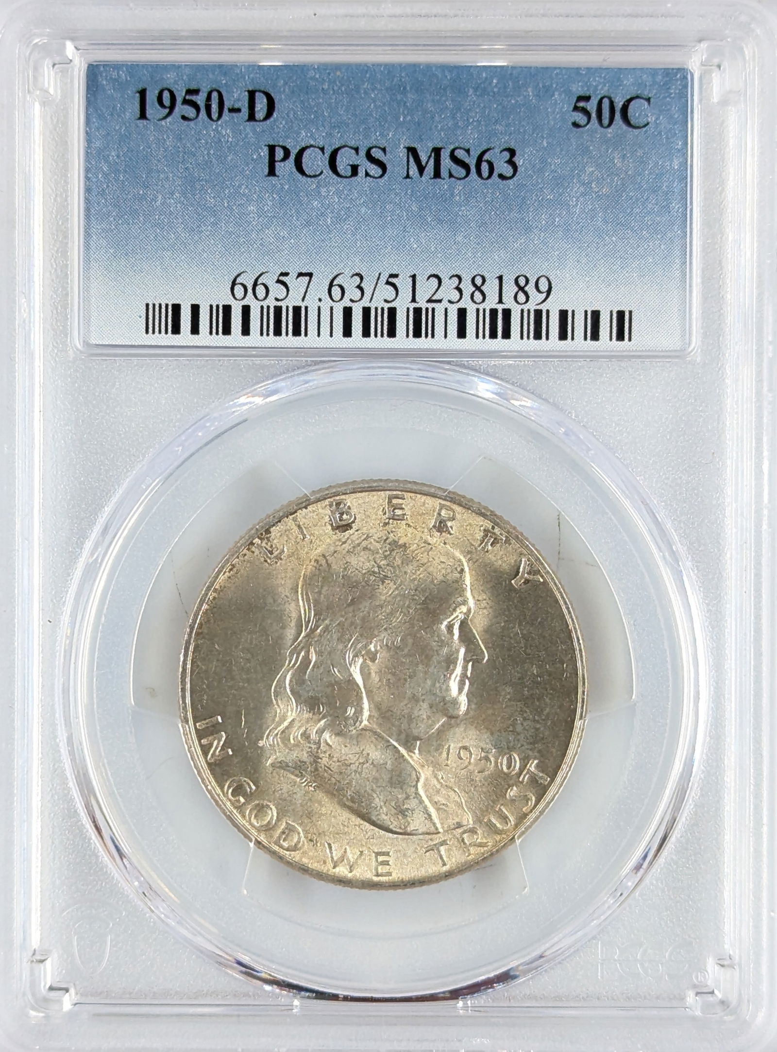 PCGS 1950-D MS63 Silver Franklin Half Dollar (1 of 2)