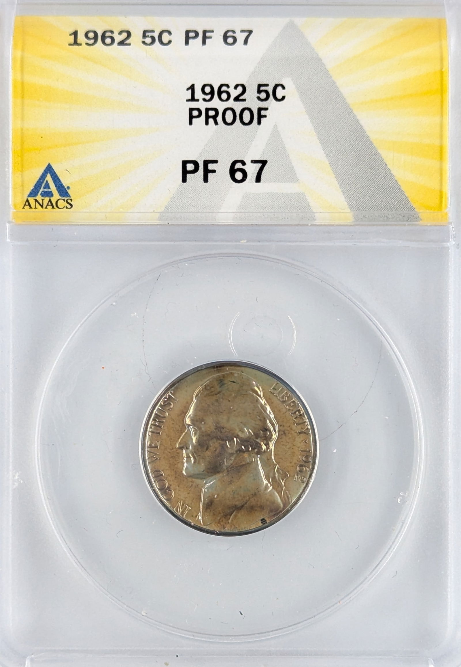 ANACS 1962 PF67 Jefferson Nickel - Proof - Toned (1 of 2)