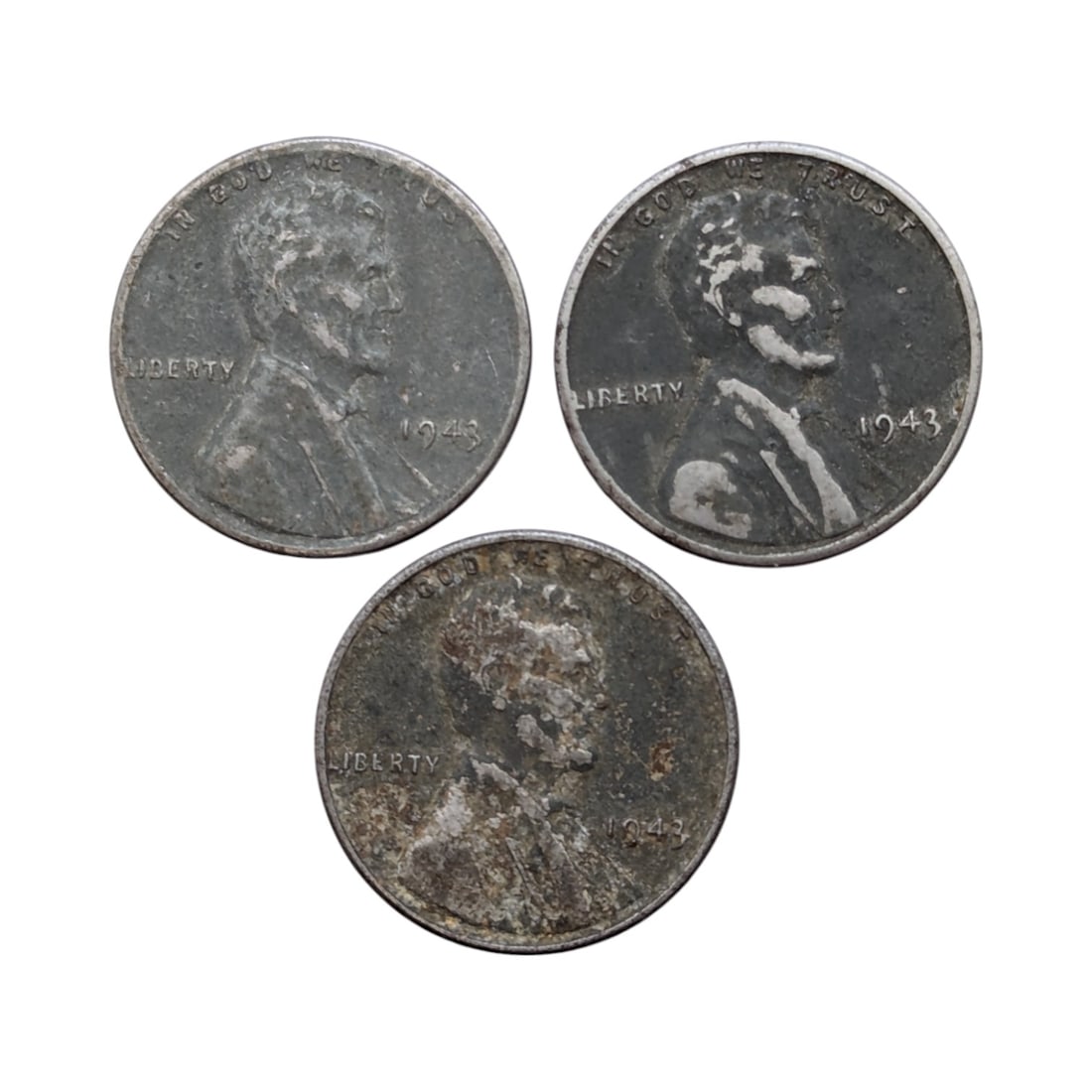 Lot of 3 - 1943 Steel Lincoln Cents: Coin