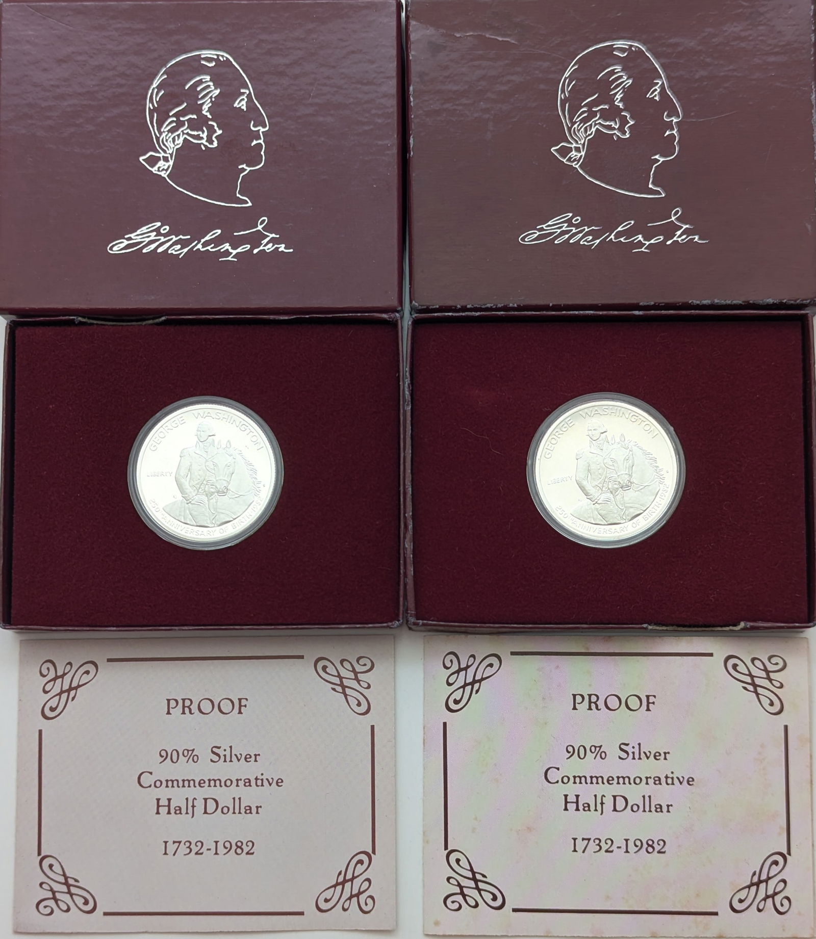 Lot of 2 - 1982-S Proof Silver Washington Commemorative Half Dollars - 250th Anniversary (1 of 3)