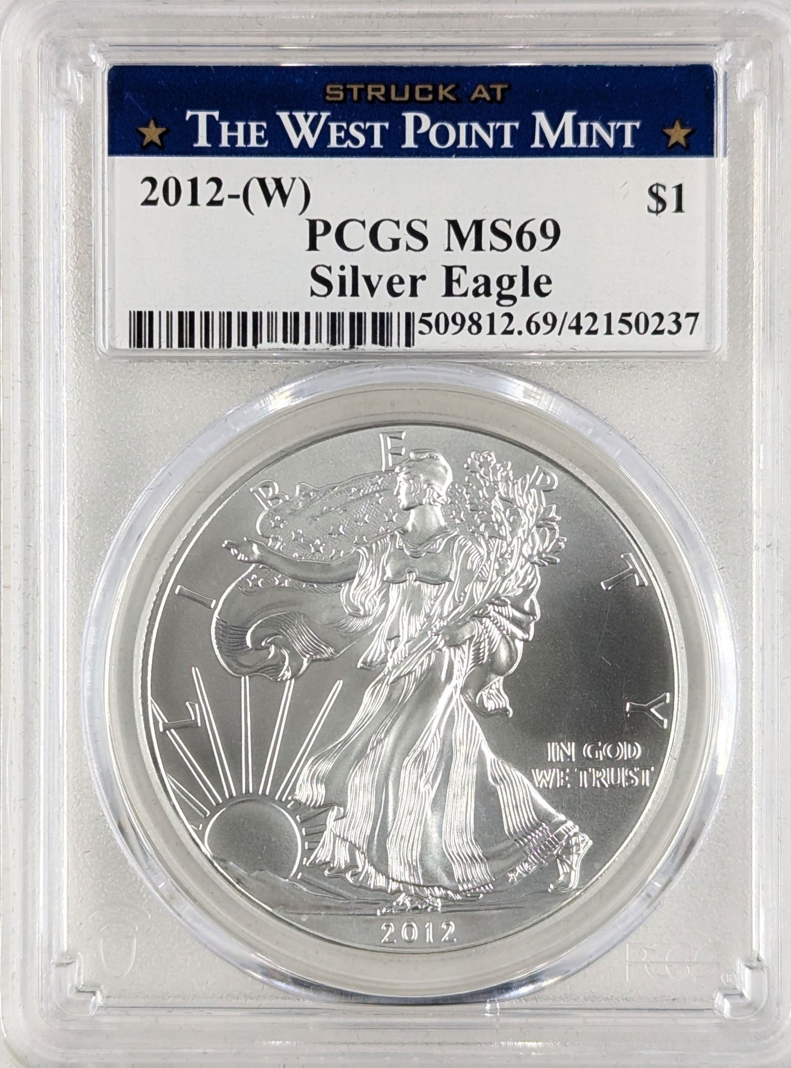 PCGS 2012-W MS 69 American Silver Eagle Dollar - West Point Mint (1 of 2)