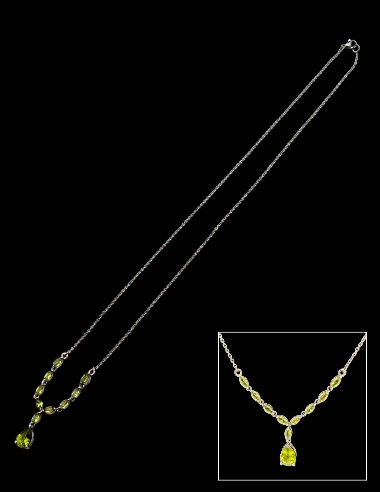 Sterling Silver STS Green Ladies Drop Necklace: Length: 20in