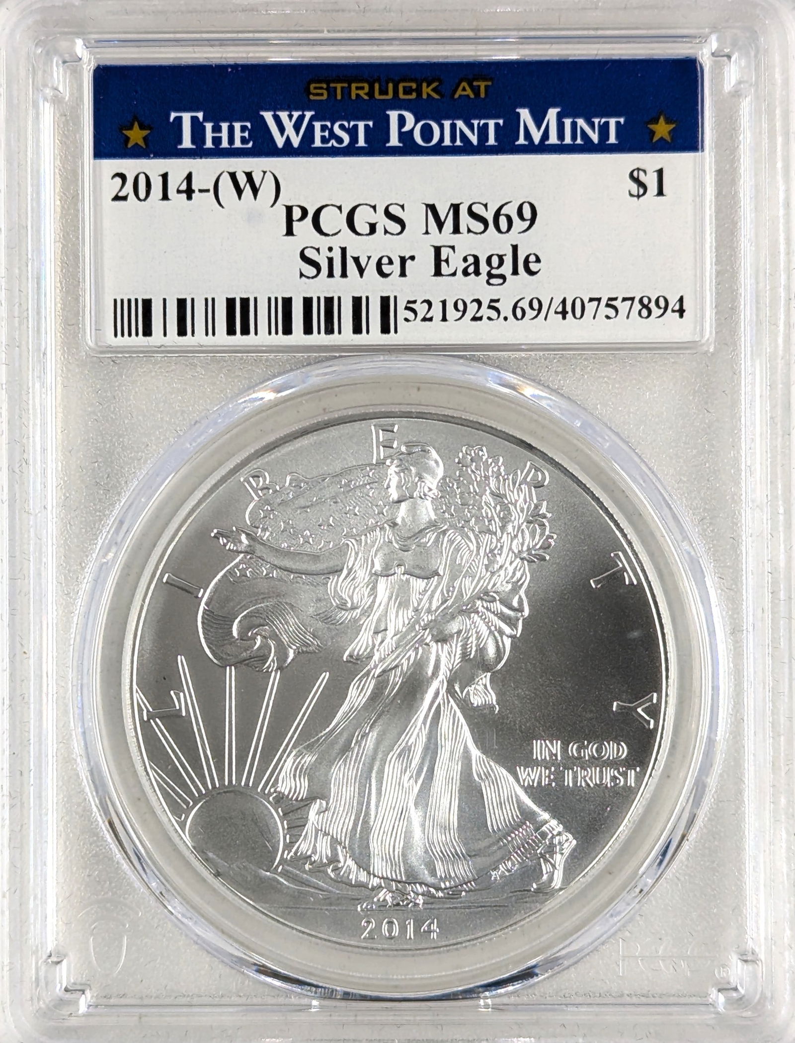 PCGS 2014-W MS69 American Silver Eagle Dollar - West Point Mint (1 of 2)