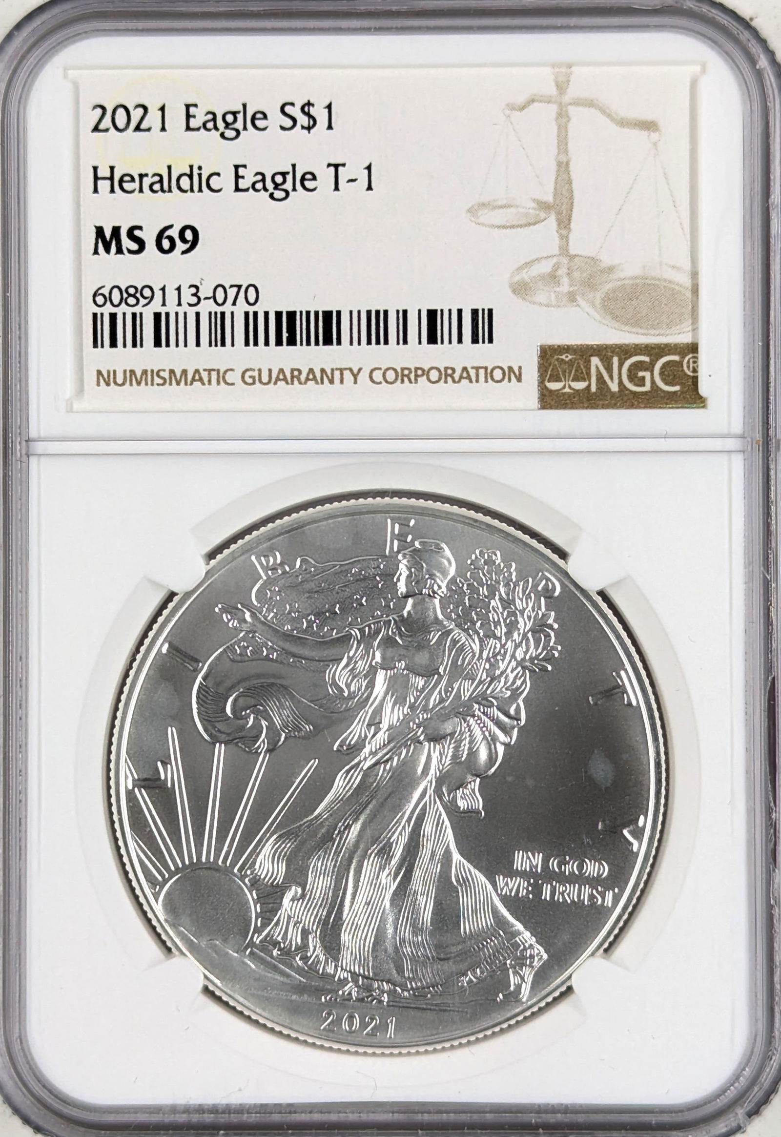NGC 2021 MS69 American Silver Eagle Dollar (1 of 2)